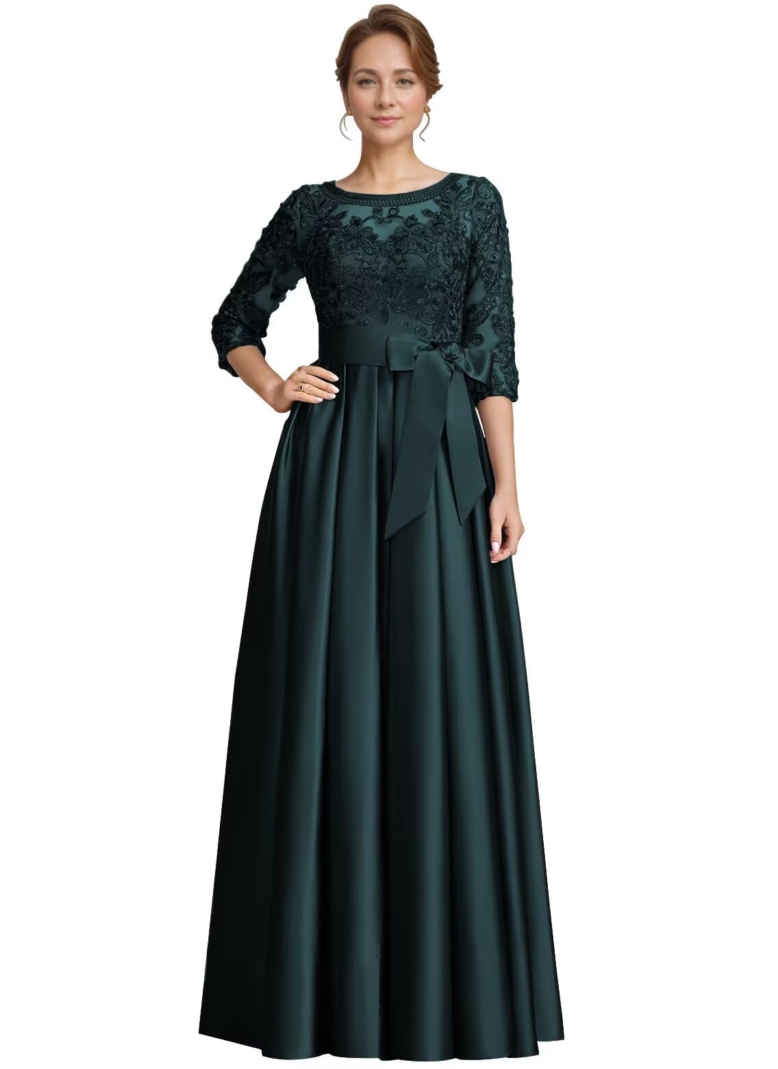 Foto 2 pulgar | Vestido Raomiao Para La Madre Del Novio, Encaje Satinado, Color Verde Azulado, Línea A - Venta Internacional.