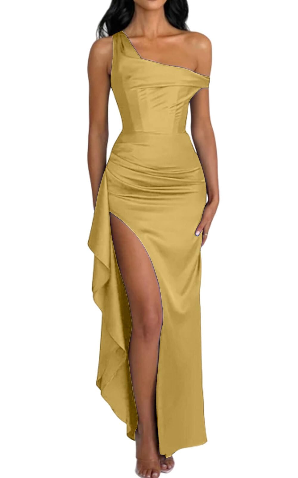 Foto 2 pulgar | Vestido Largo De Fiesta Con Hombros Descubiertos De Satén Lphirkut Para Mujer - Venta Internacional.