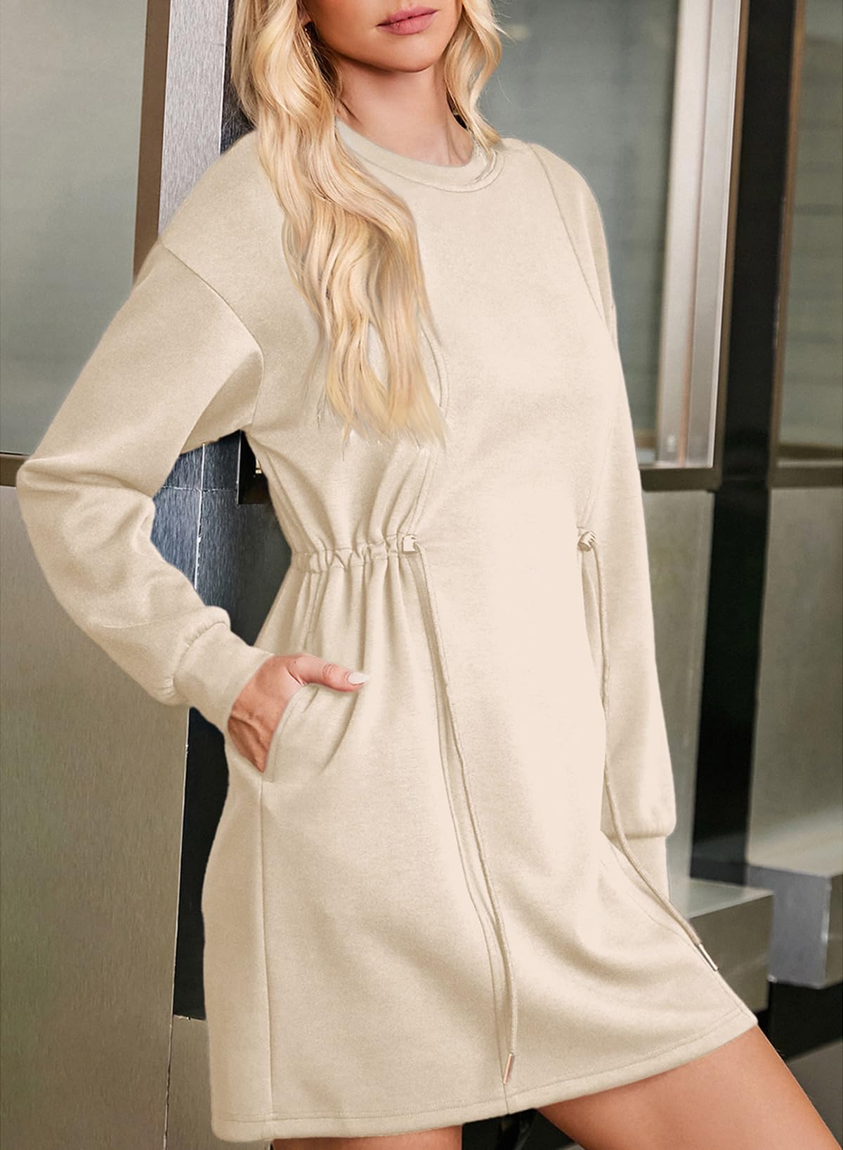 Foto 4 pulgar | Minivestido Casual Dokotoo Con Cordones Y Cintura Color Albaricoque - Venta Internacional.
