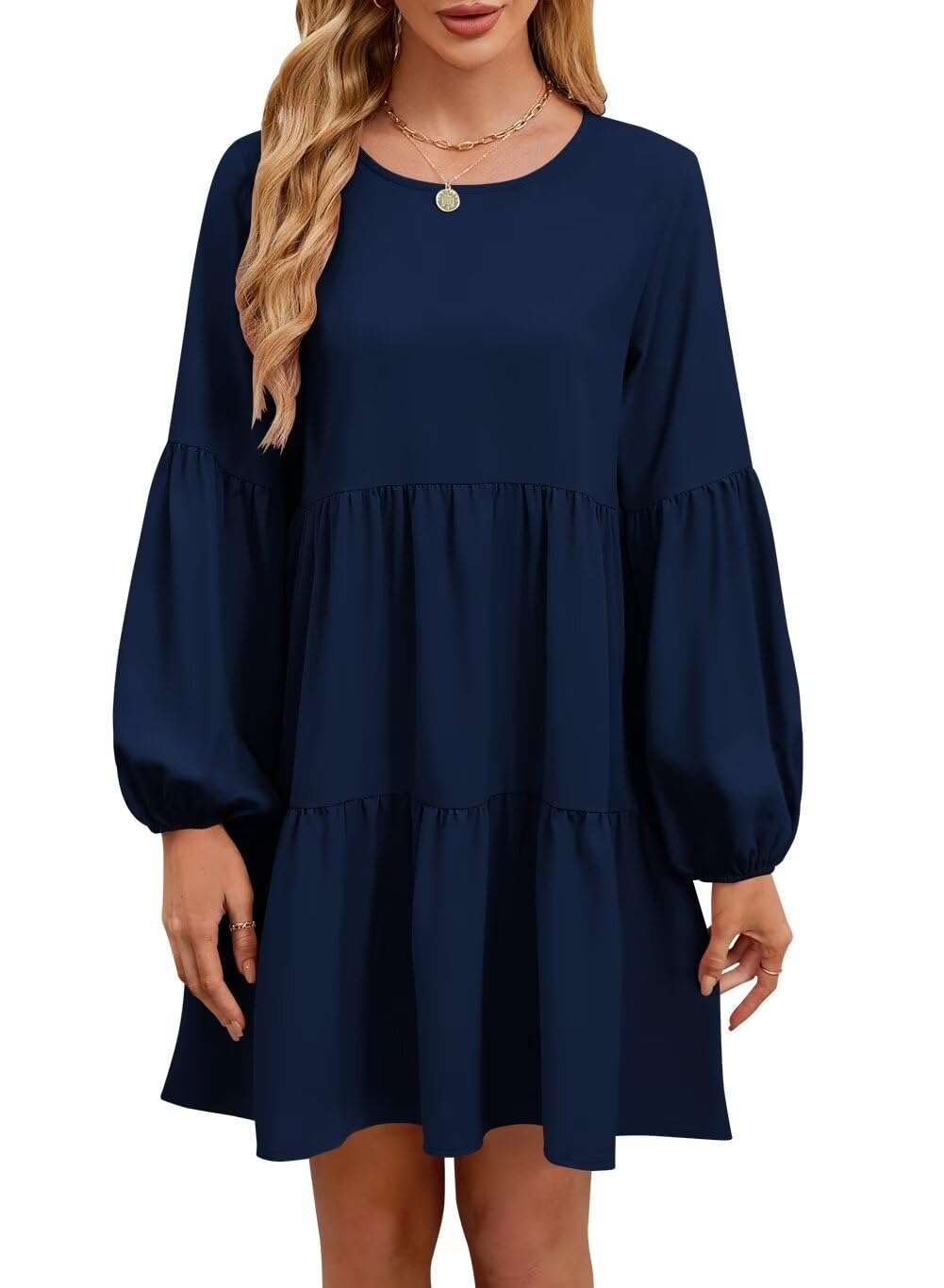 Foto 2 pulgar | Vestido Qacohu Para Mujer, Casual, Manga Larga, Azul Otoñal, L - Venta Internacional.