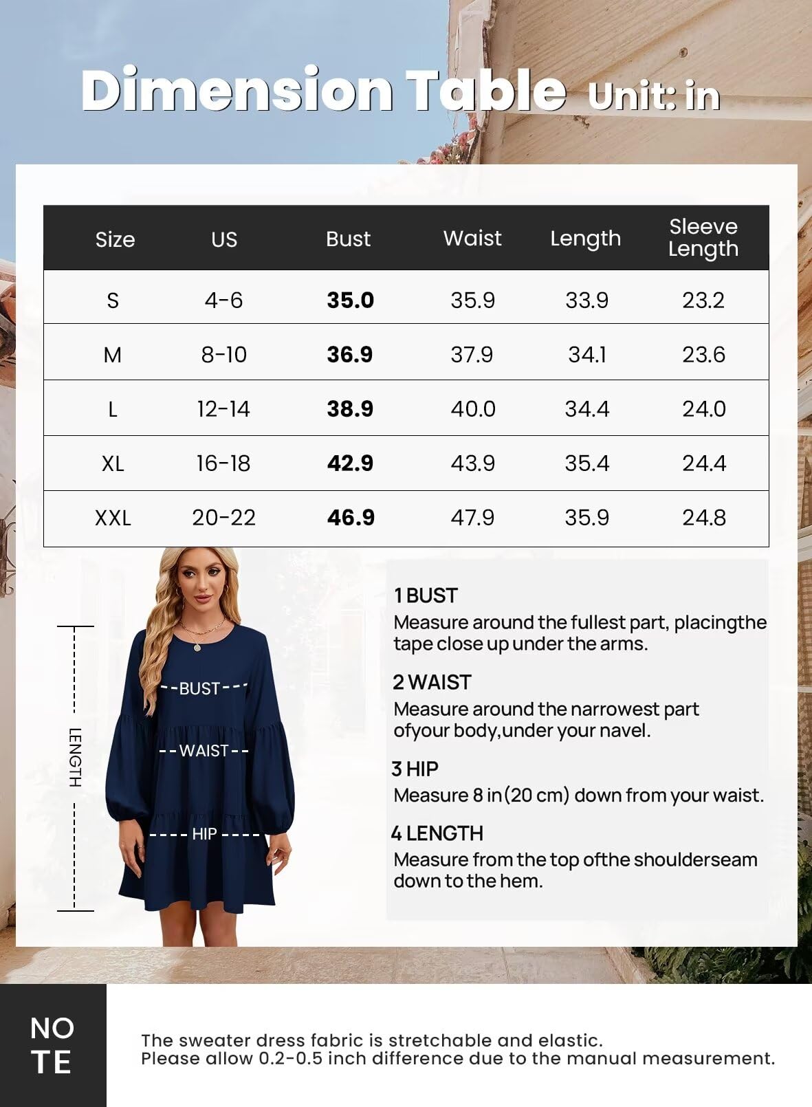 Foto 5 | Vestido Qacohu Para Mujer, Casual, Manga Larga, Azul Otoñal, L - Venta Internacional.