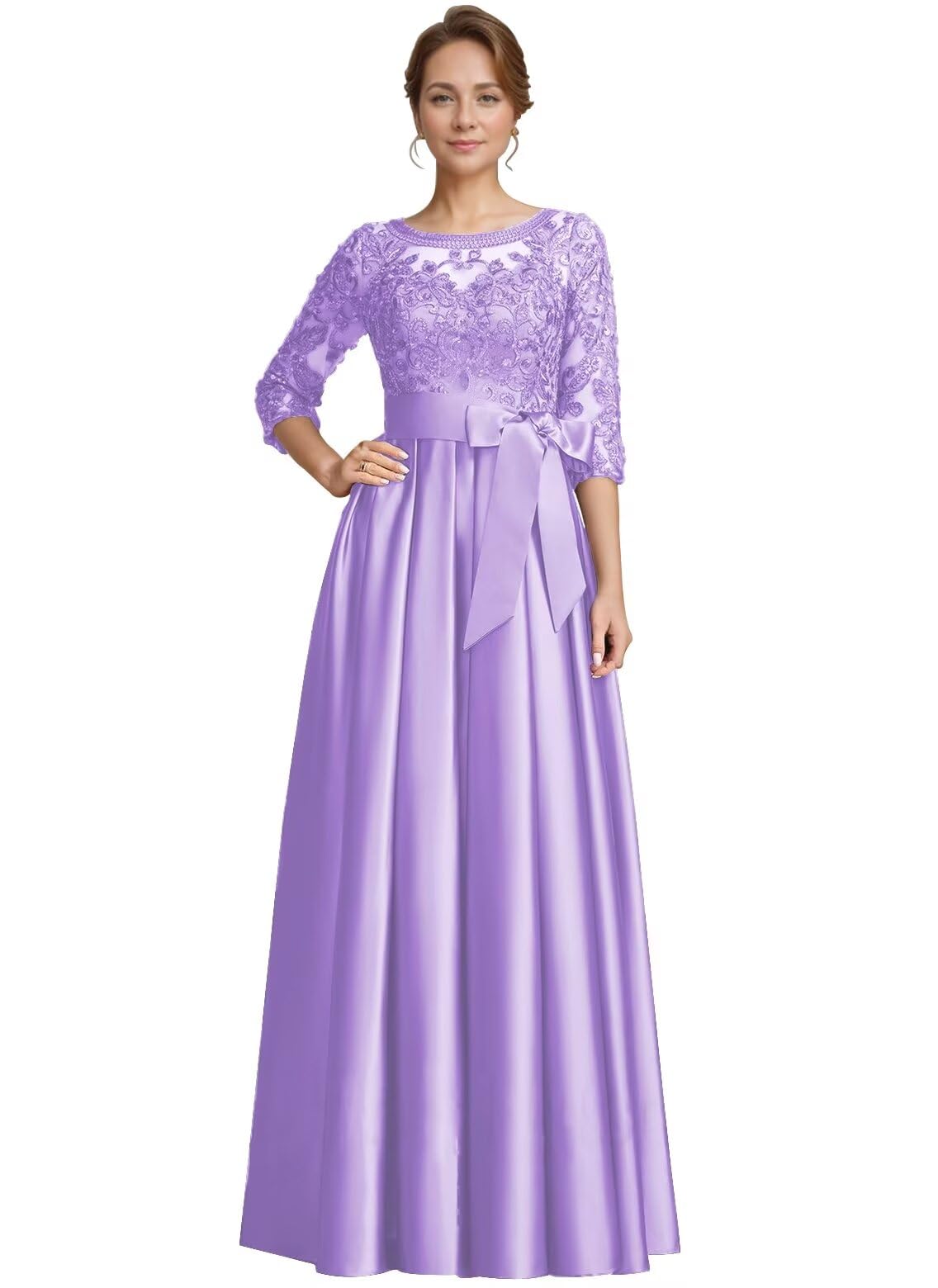 Foto 2 pulgar | Vestido Raomiao De Encaje Para Madre De La Novia, Satinado, Lila, Talla Grande - Venta Internacional.