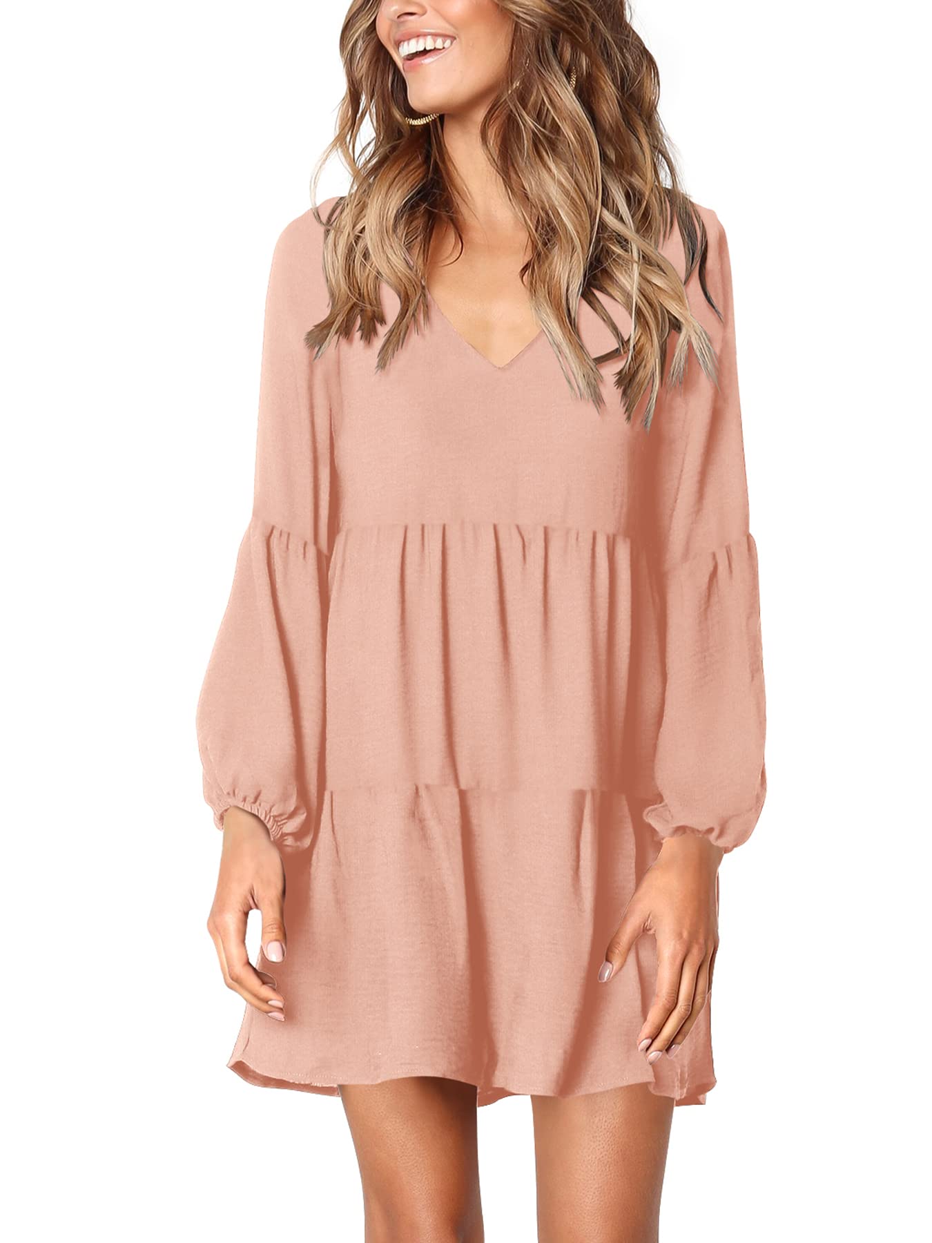 Foto 2 pulgar | Vestido Amoretu Para Mujer, Cuello En V, Manga Larga, Manga Larga, Midi, Rosa - Venta Internacional.