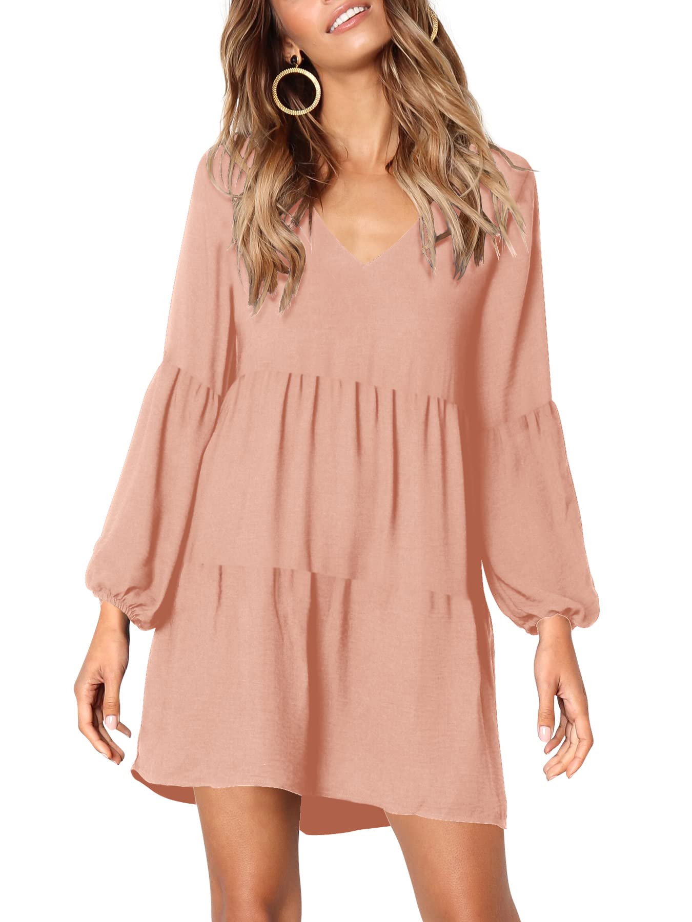 Foto 3 pulgar | Vestido Amoretu Para Mujer, Cuello En V, Manga Larga, Manga Larga, Midi, Rosa - Venta Internacional.