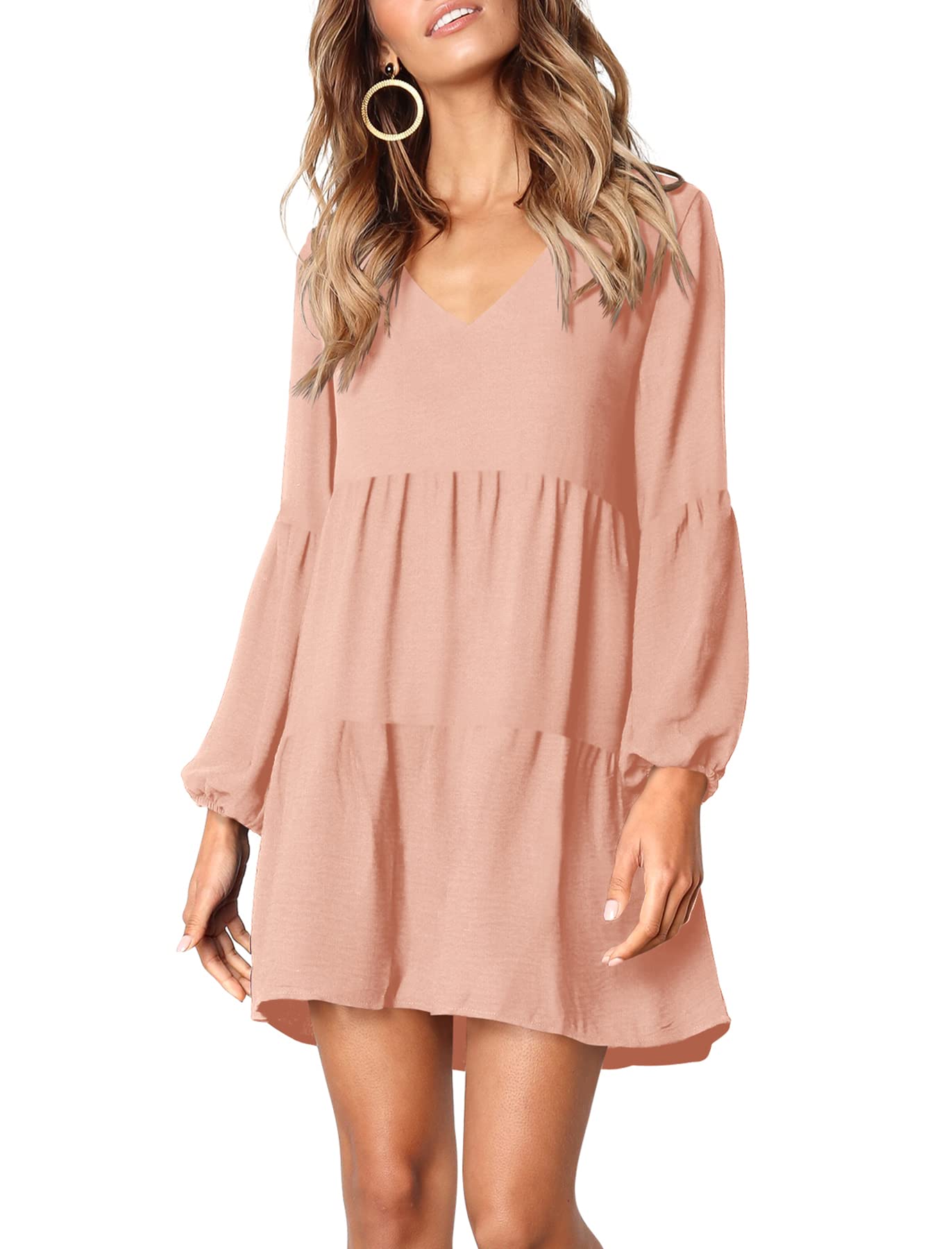 Foto 4 pulgar | Vestido Amoretu Para Mujer, Cuello En V, Manga Larga, Manga Larga, Midi, Rosa - Venta Internacional.