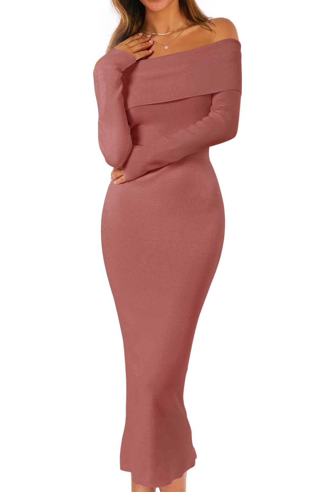 Foto 2 pulgar | Vestido Tipo Suéter Merokeety Para Mujer, Con Hombros Descubiertos, Talla L - Venta Internacional.