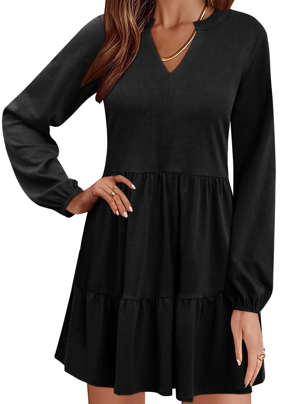 Foto 2 pulgar | Vestido Qacohu Para Mujer, Otoño 2024, Manga Larga, Cuello En V, Negro Xl - Venta Internacional.