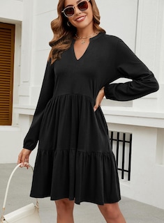 Foto 3 | Vestido Qacohu Para Mujer, Otoño 2024, Manga Larga, Cuello En V, Negro Xl - Venta Internacional.