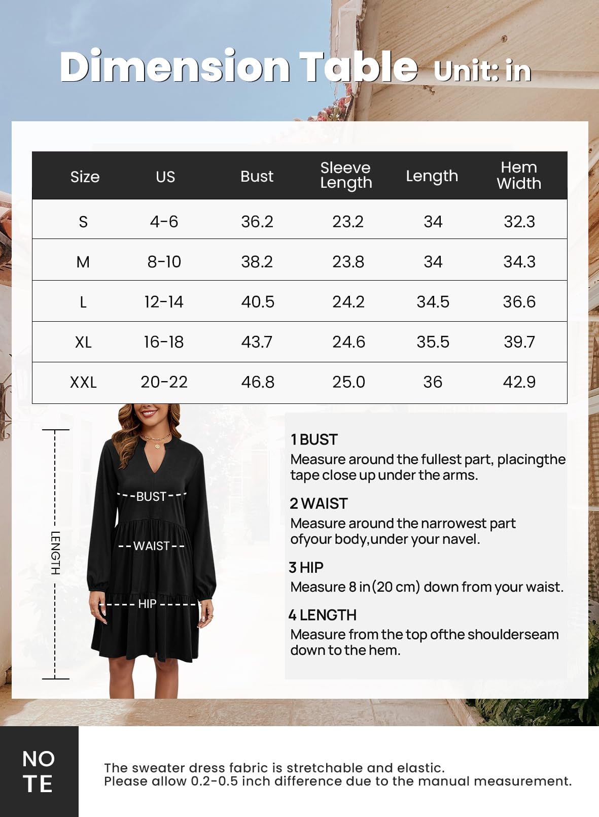 Foto 7 pulgar | Vestido Qacohu Para Mujer, Otoño 2024, Manga Larga, Cuello En V, Negro Xl - Venta Internacional.