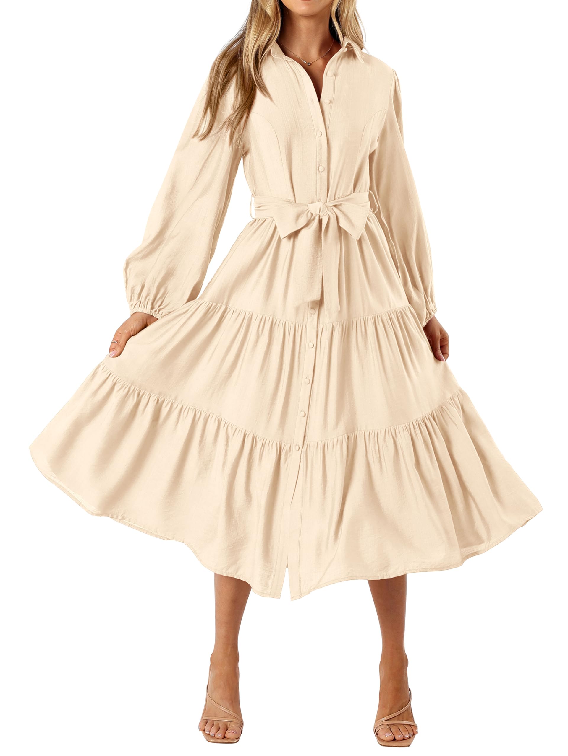 Foto 2 pulgar | Vestido Mascomoda Para Mujer, Manga Larga, Otoño 2024, Midi, Beige - Venta Internacional.