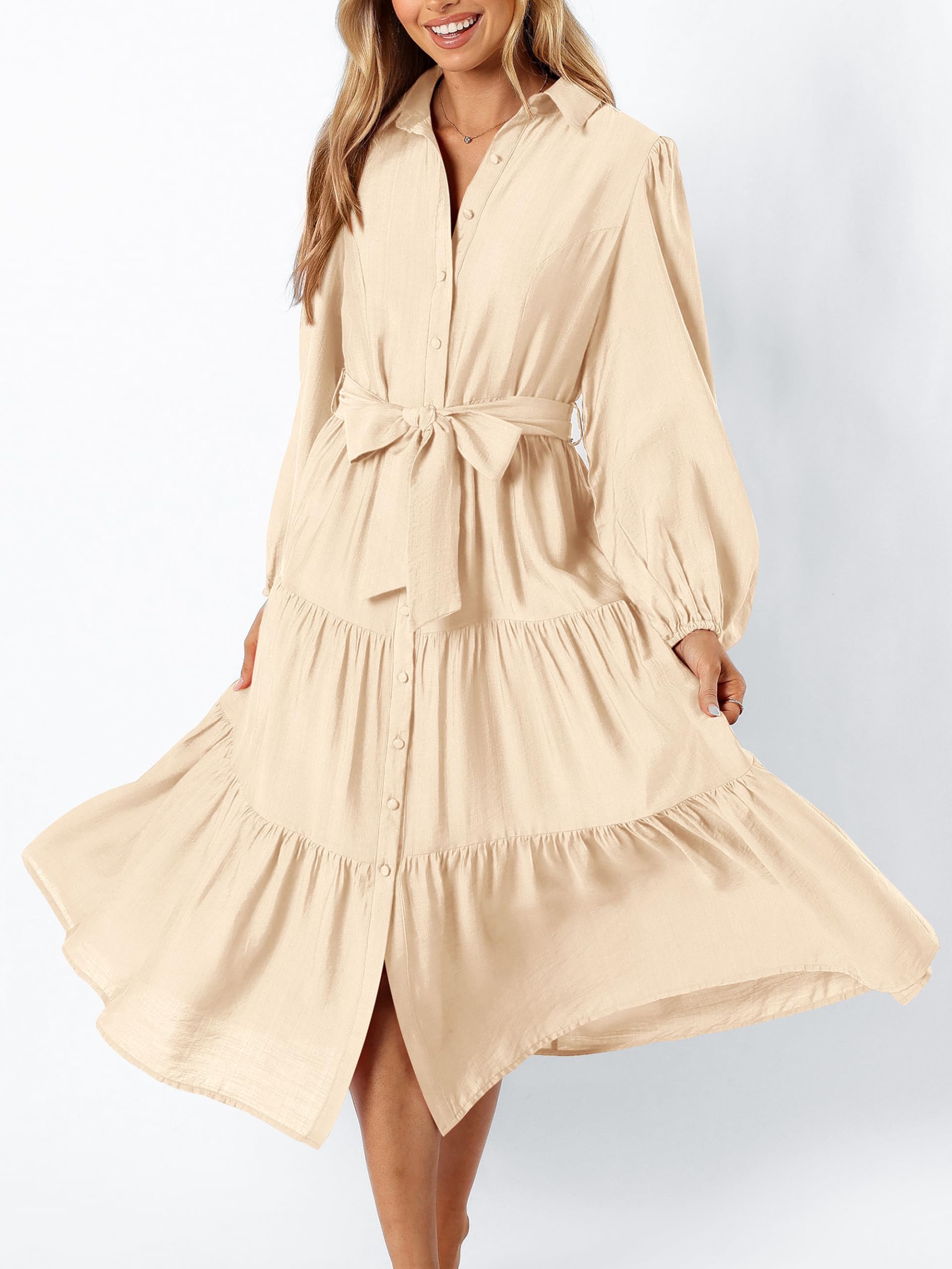 Foto 3 pulgar | Vestido Mascomoda Para Mujer, Manga Larga, Otoño 2024, Midi, Beige - Venta Internacional.