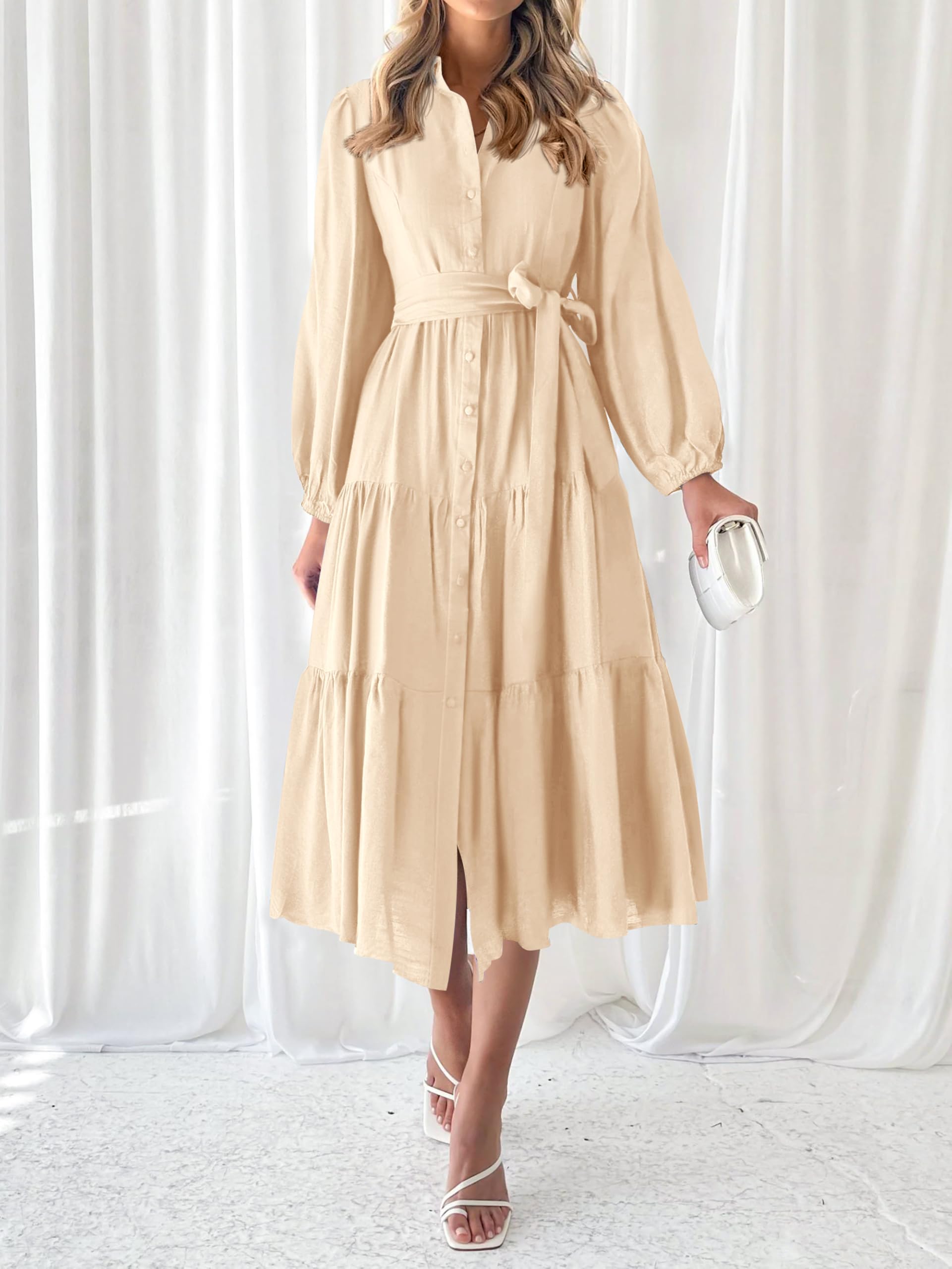 Foto 4 pulgar | Vestido Mascomoda Para Mujer, Manga Larga, Otoño 2024, Midi, Beige - Venta Internacional.