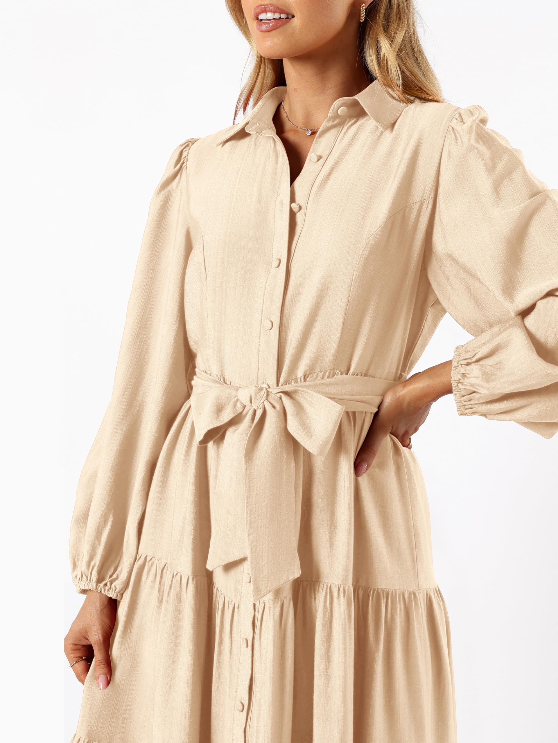 Foto 6 pulgar | Vestido Mascomoda Para Mujer, Manga Larga, Otoño 2024, Midi, Beige - Venta Internacional.