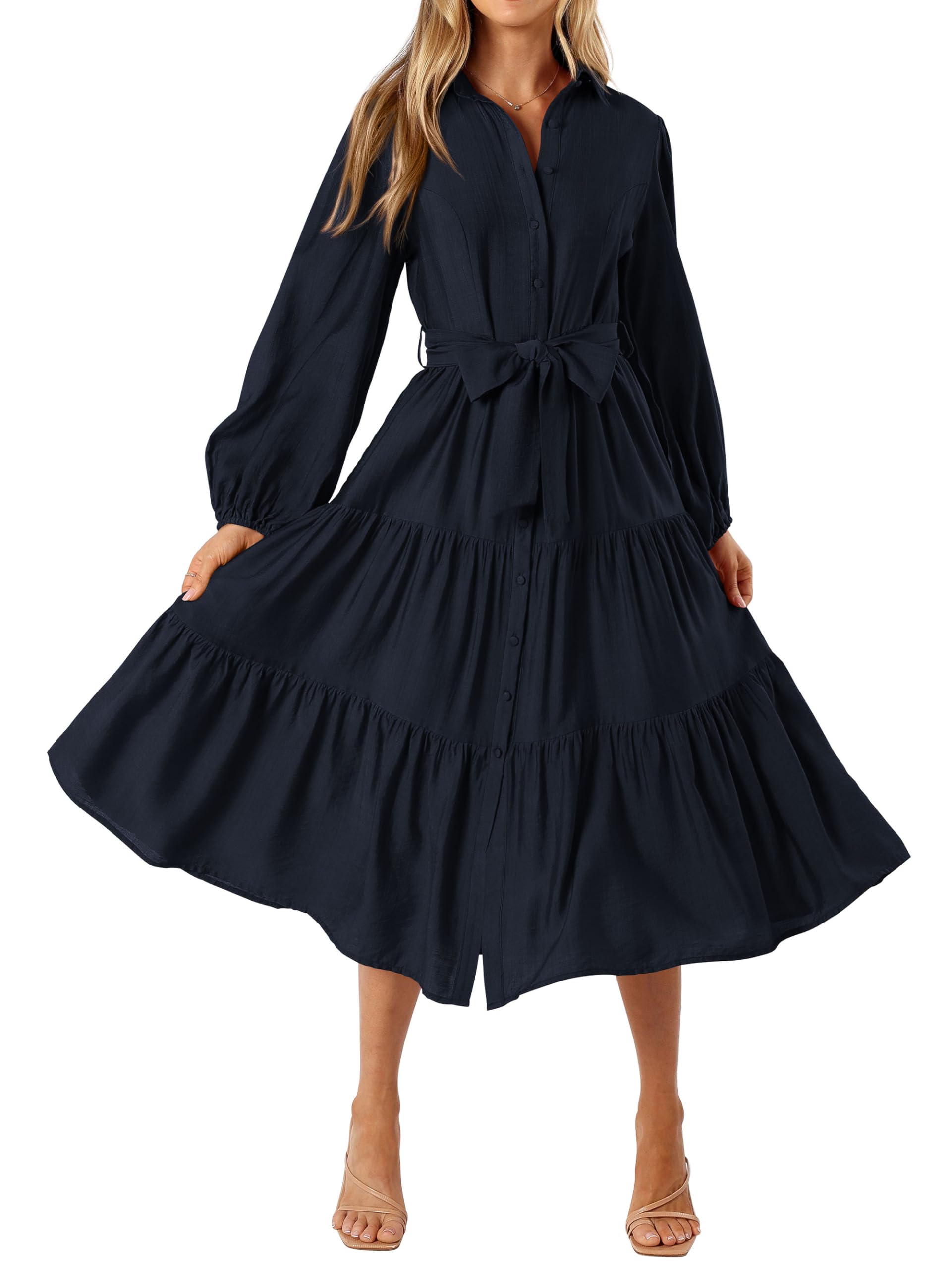 Foto 2 pulgar | Vestido Mascomoda Para Mujer 2024, Manga Larga, Manga Larga, Midi, Azul Marino - Venta Internacional.