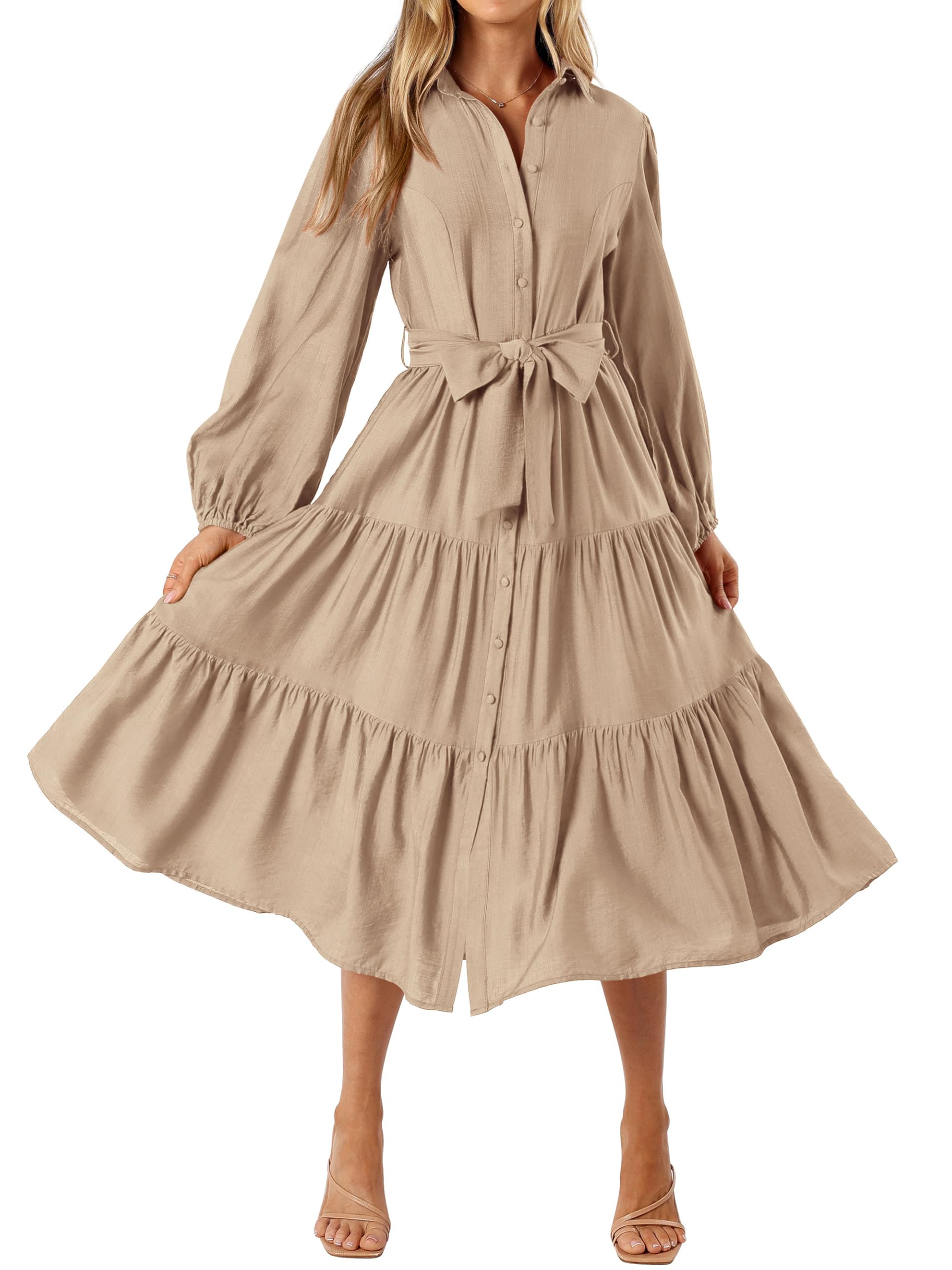 Foto 2 pulgar | Vestido Mascomoda Para Mujer, Manga Larga, Otoño 2024, Midi, Caqui - Venta Internacional.