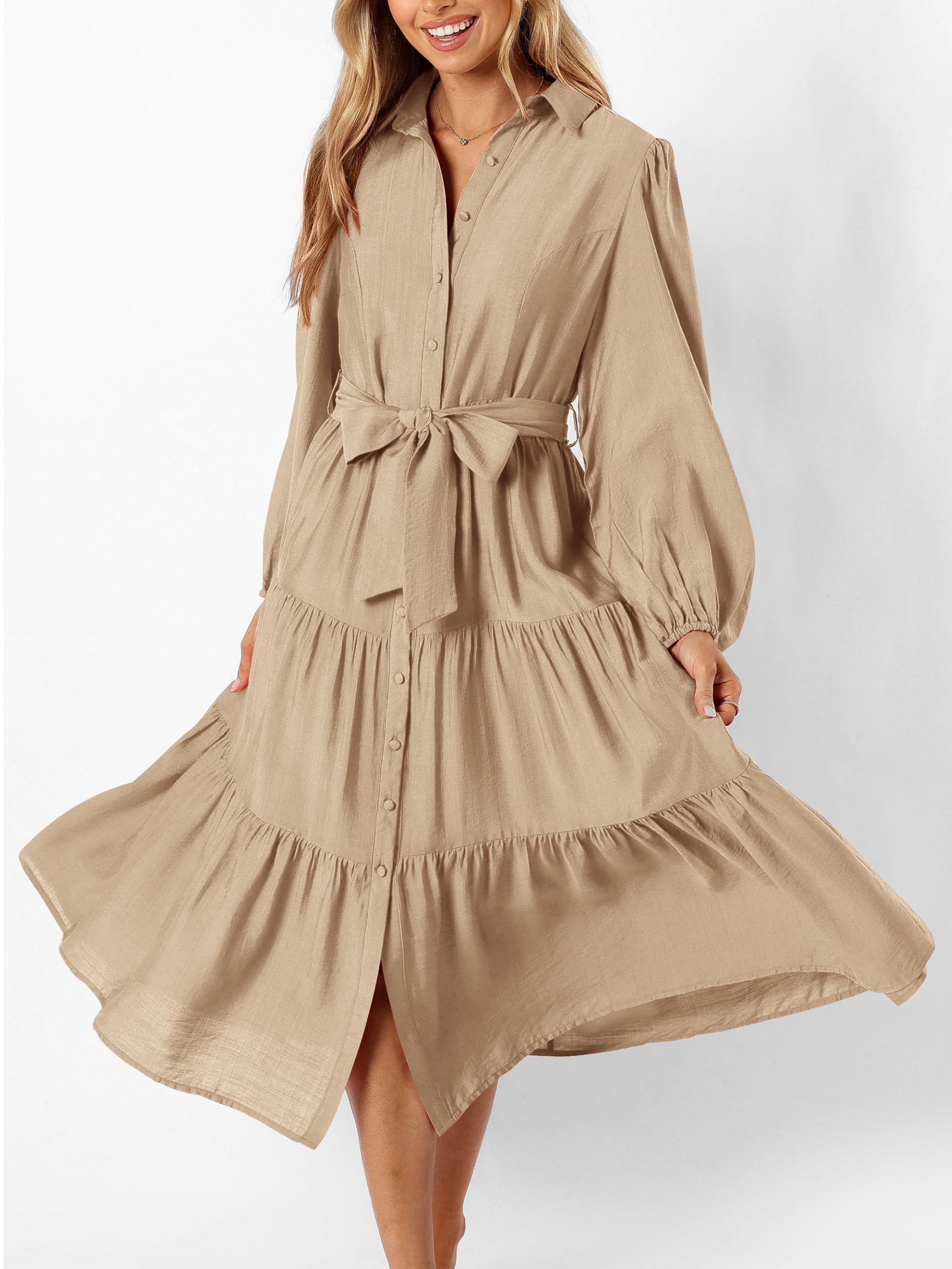 Foto 2 | Vestido Mascomoda Para Mujer, Manga Larga, Otoño 2024, Midi, Caqui - Venta Internacional.