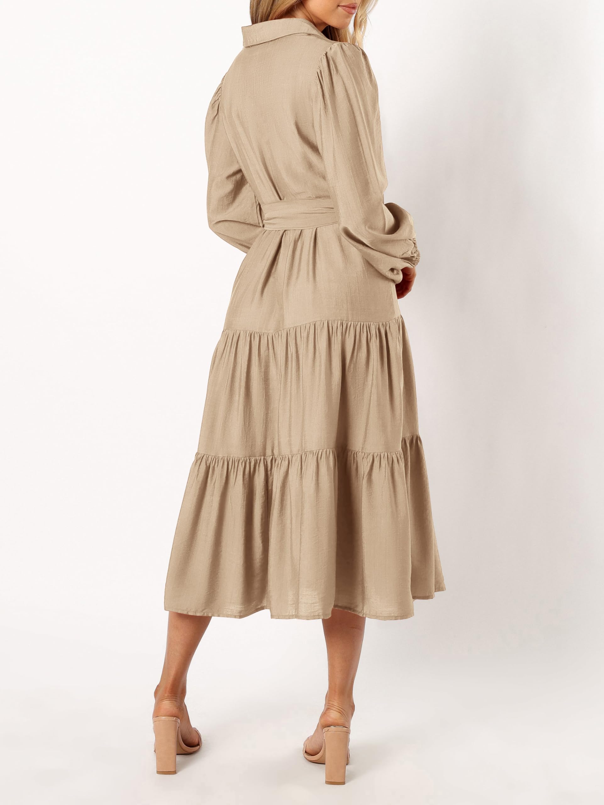 Foto 5 pulgar | Vestido Mascomoda Para Mujer, Manga Larga, Otoño 2024, Midi, Caqui - Venta Internacional.