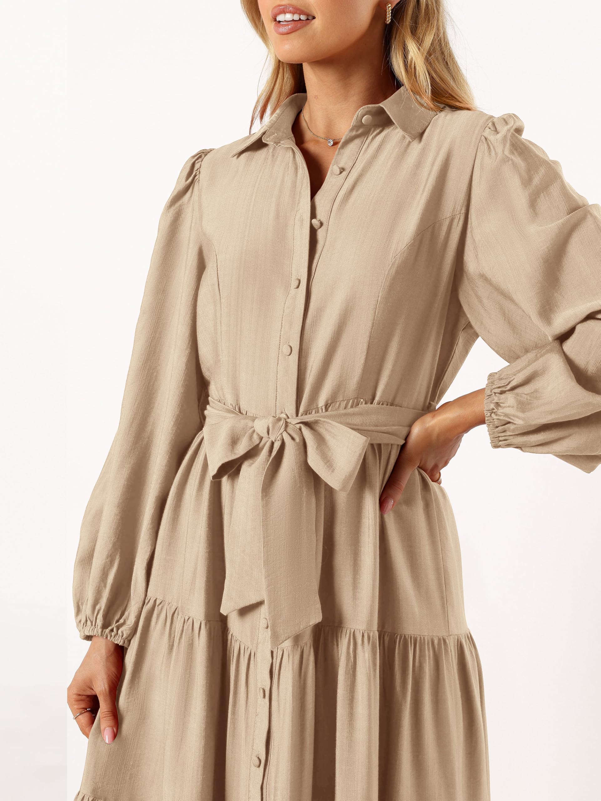 Foto 6 pulgar | Vestido Mascomoda Para Mujer, Manga Larga, Otoño 2024, Midi, Caqui - Venta Internacional.