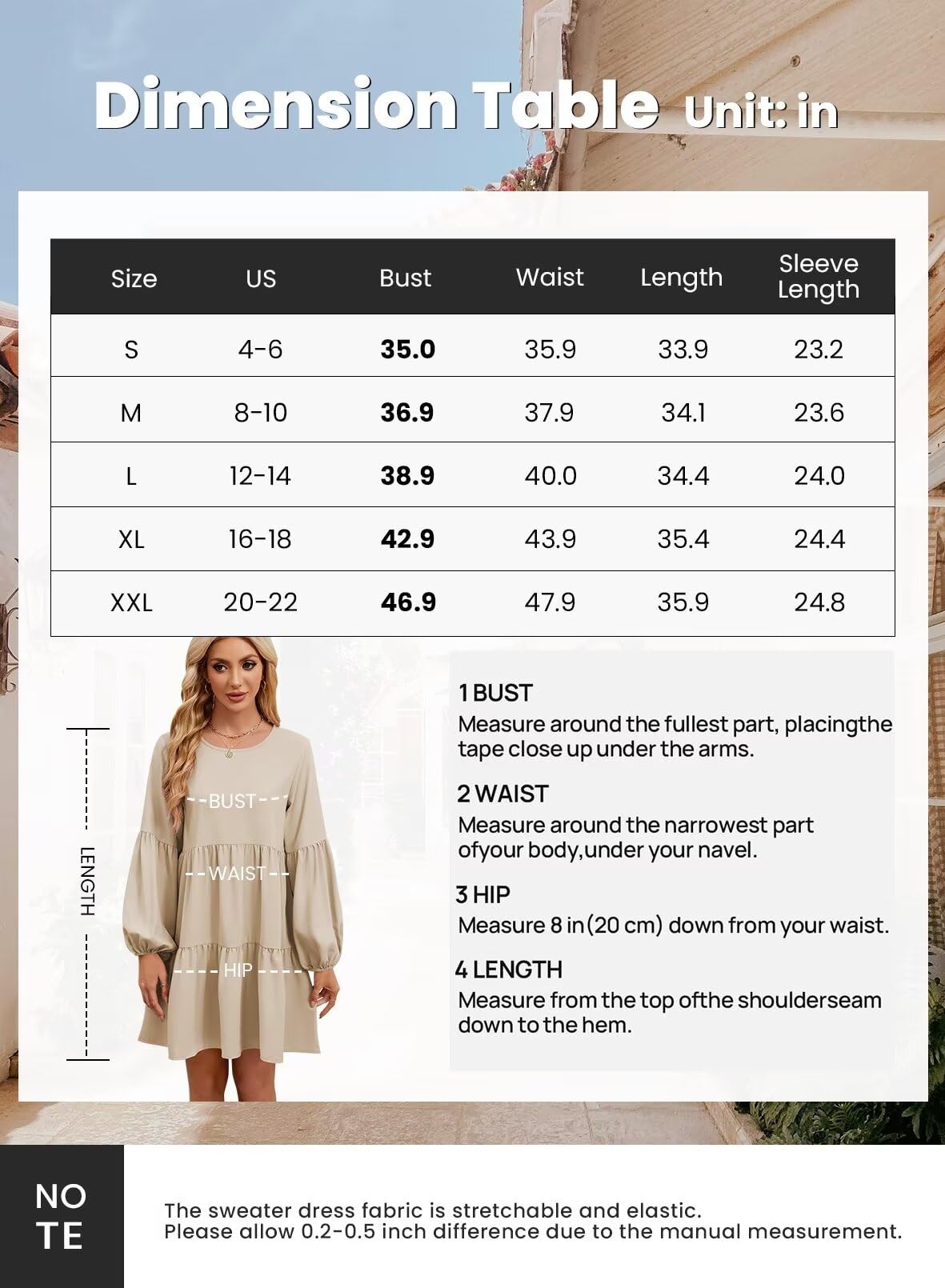 Foto 6 pulgar | Vestido Túnica De Manga Larga Qacohu 2024 Trendy Otoño Beige L - Venta Internacional.