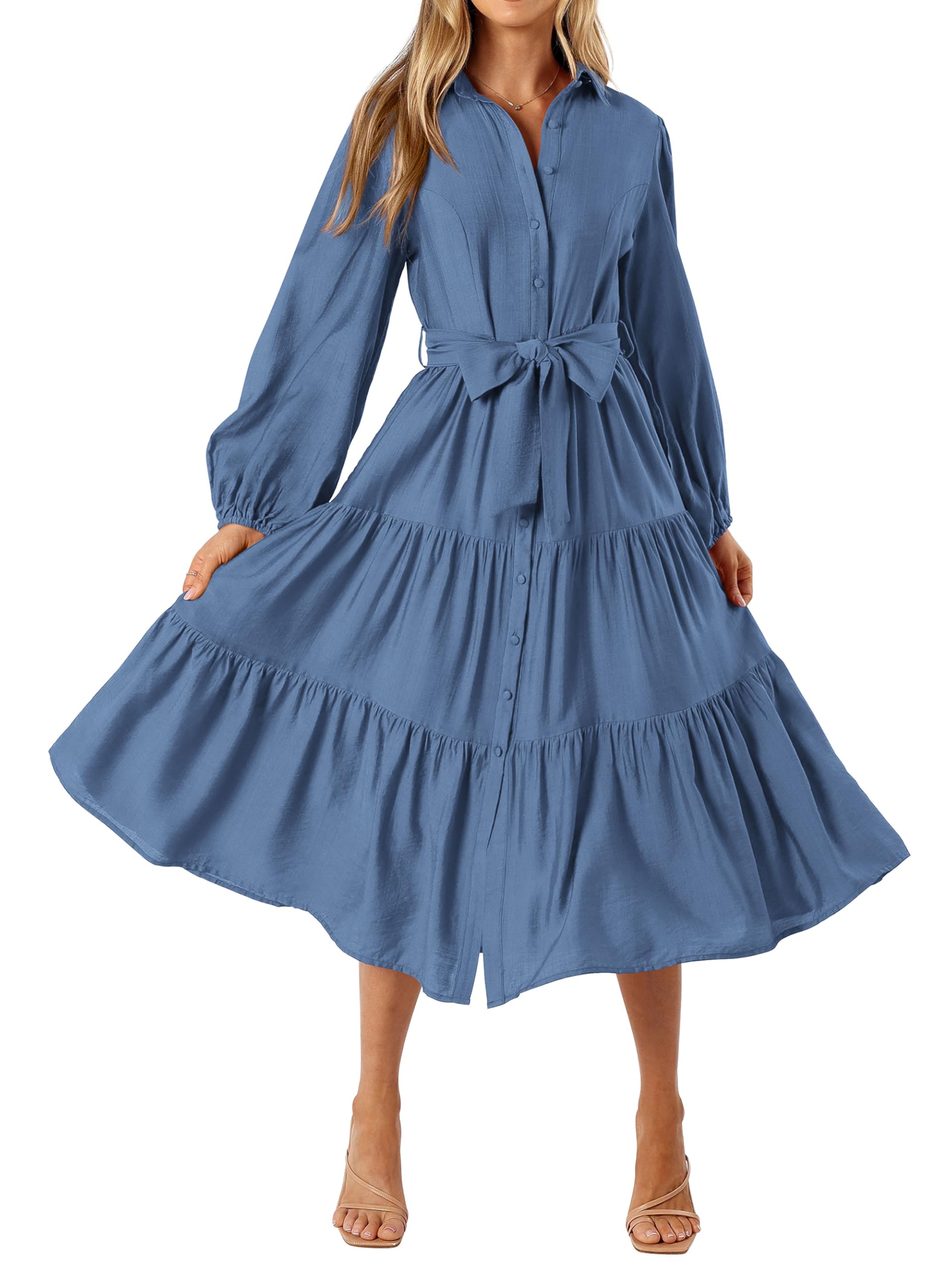Foto 2 pulgar | Vestido Mascomoda Para Mujer, Otoño 2024, Manga Larga, Midi, Azul - Venta Internacional.