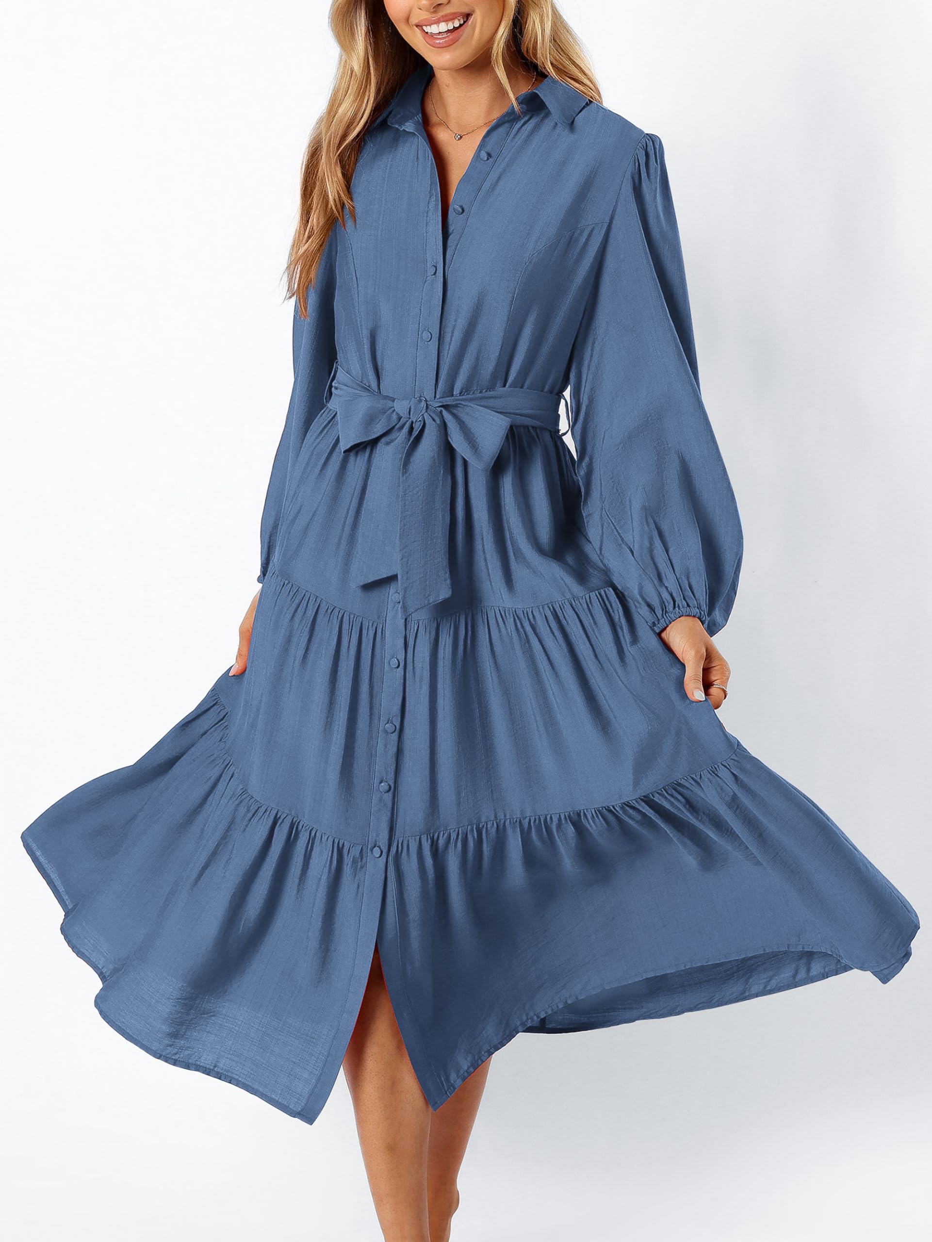 Foto 3 pulgar | Vestido Mascomoda Para Mujer, Otoño 2024, Manga Larga, Midi, Azul - Venta Internacional.