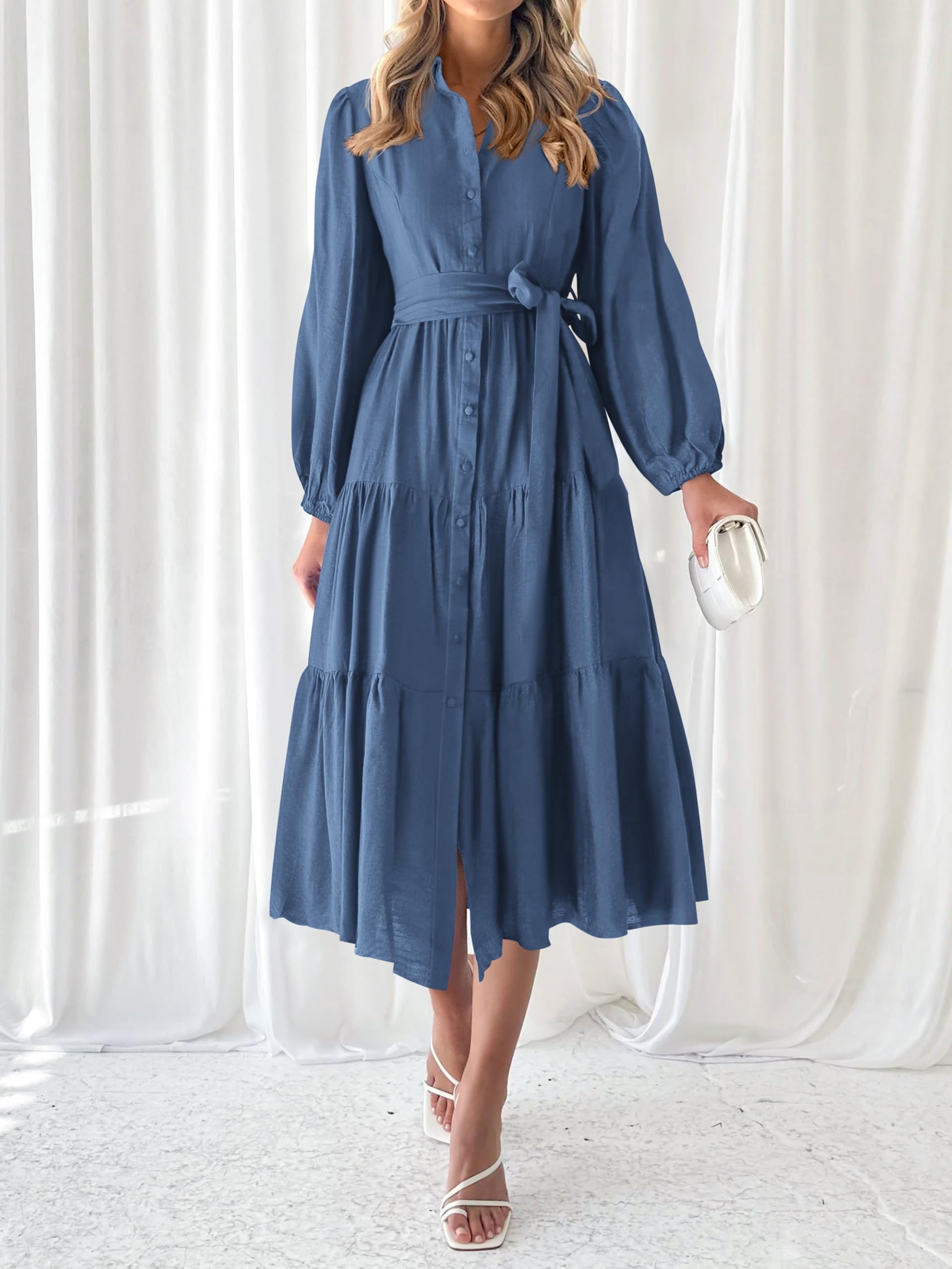 Foto 4 pulgar | Vestido Mascomoda Para Mujer, Otoño 2024, Manga Larga, Midi, Azul - Venta Internacional.