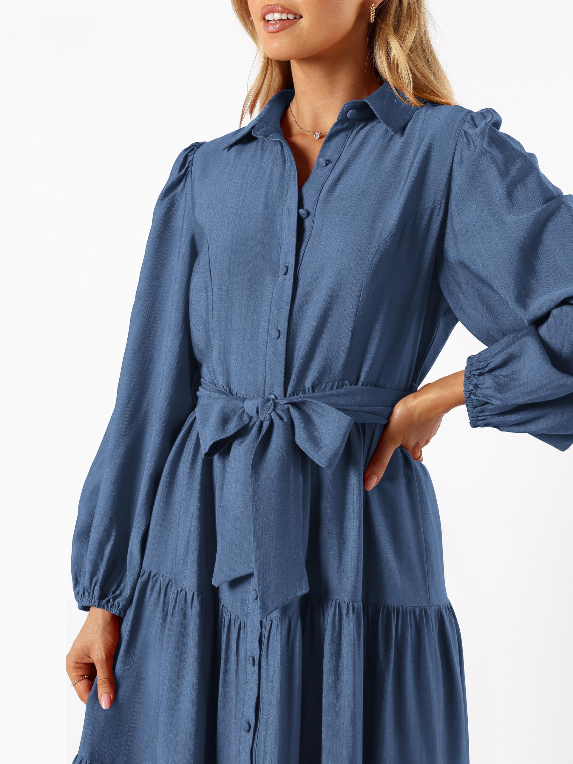 Foto 6 pulgar | Vestido Mascomoda Para Mujer, Otoño 2024, Manga Larga, Midi, Azul - Venta Internacional.