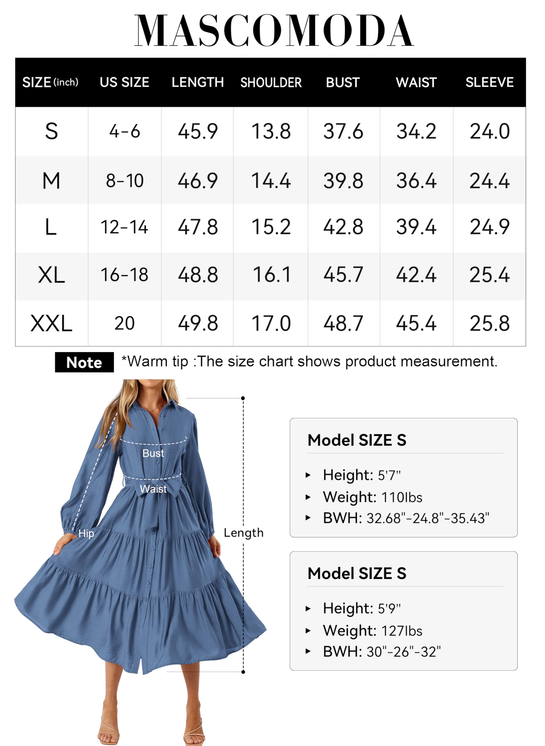 Foto 7 pulgar | Vestido Mascomoda Para Mujer, Otoño 2024, Manga Larga, Midi, Azul - Venta Internacional.