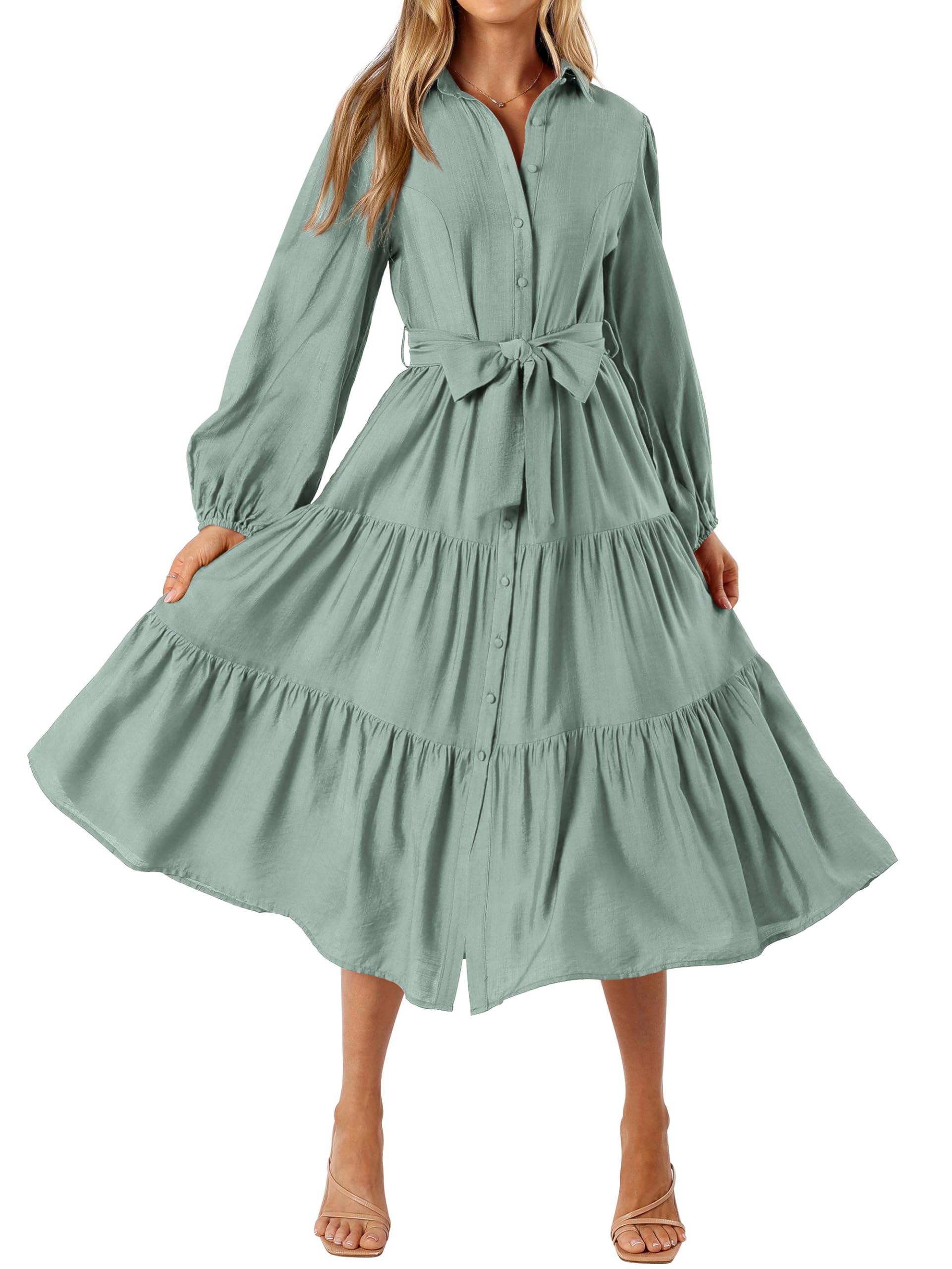 Foto 2 pulgar | Vestido Mascomoda Para Mujer, Manga Larga, Otoño 2024, Midi, Verde Alubia - Venta Internacional.