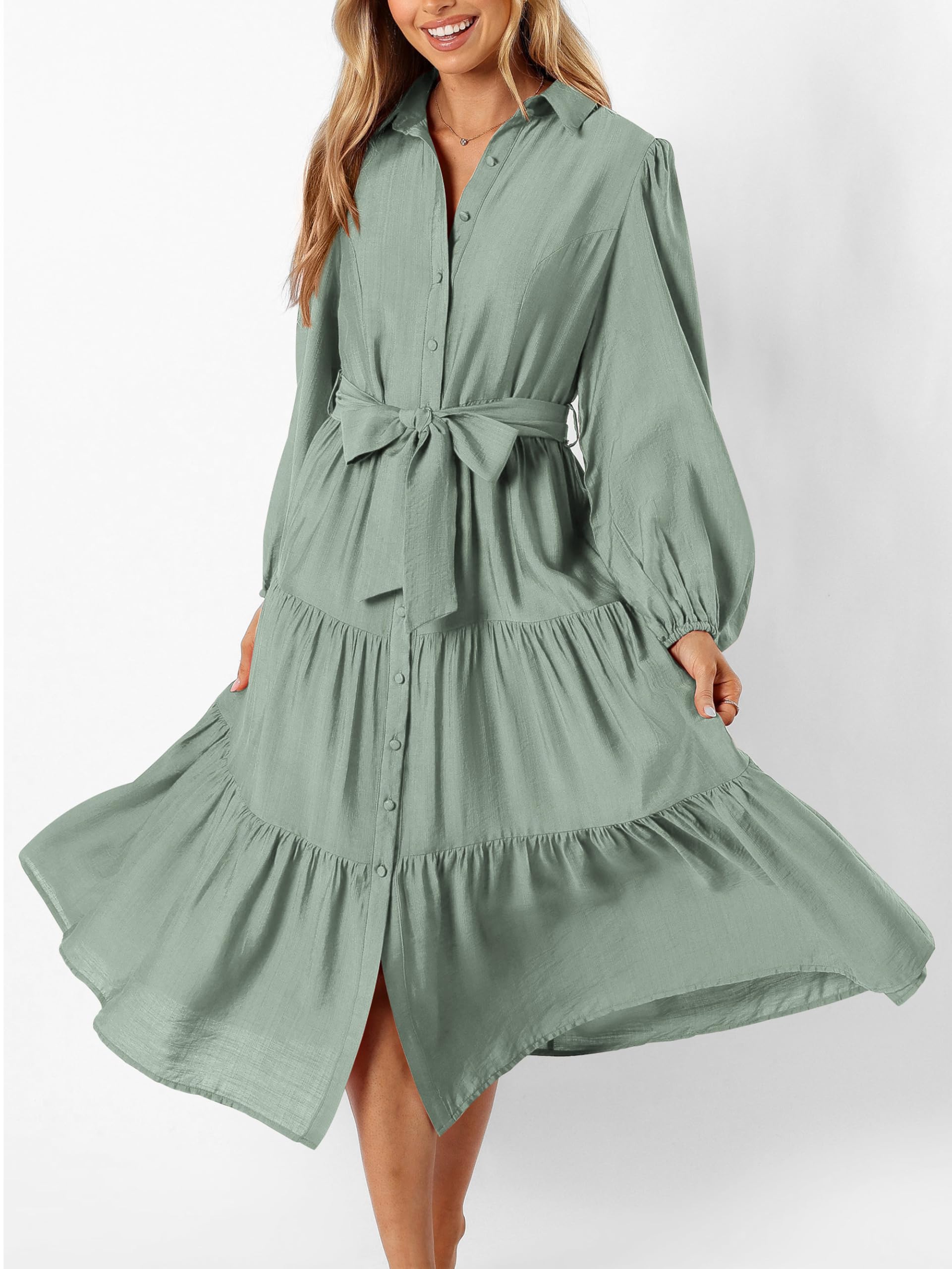 Foto 3 pulgar | Vestido Mascomoda Para Mujer, Manga Larga, Otoño 2024, Midi, Verde Alubia - Venta Internacional.