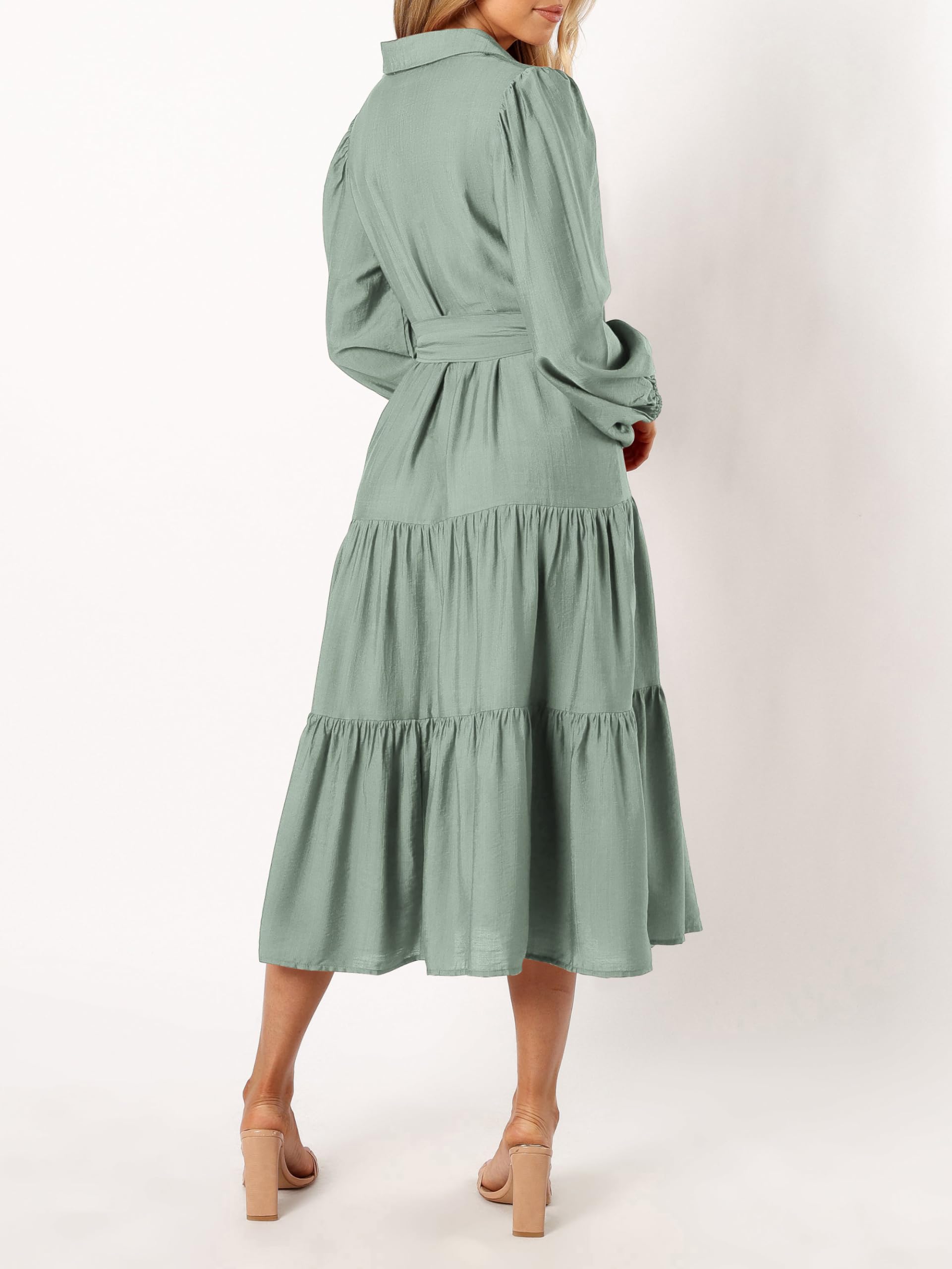 Foto 5 pulgar | Vestido Mascomoda Para Mujer, Manga Larga, Otoño 2024, Midi, Verde Alubia - Venta Internacional.
