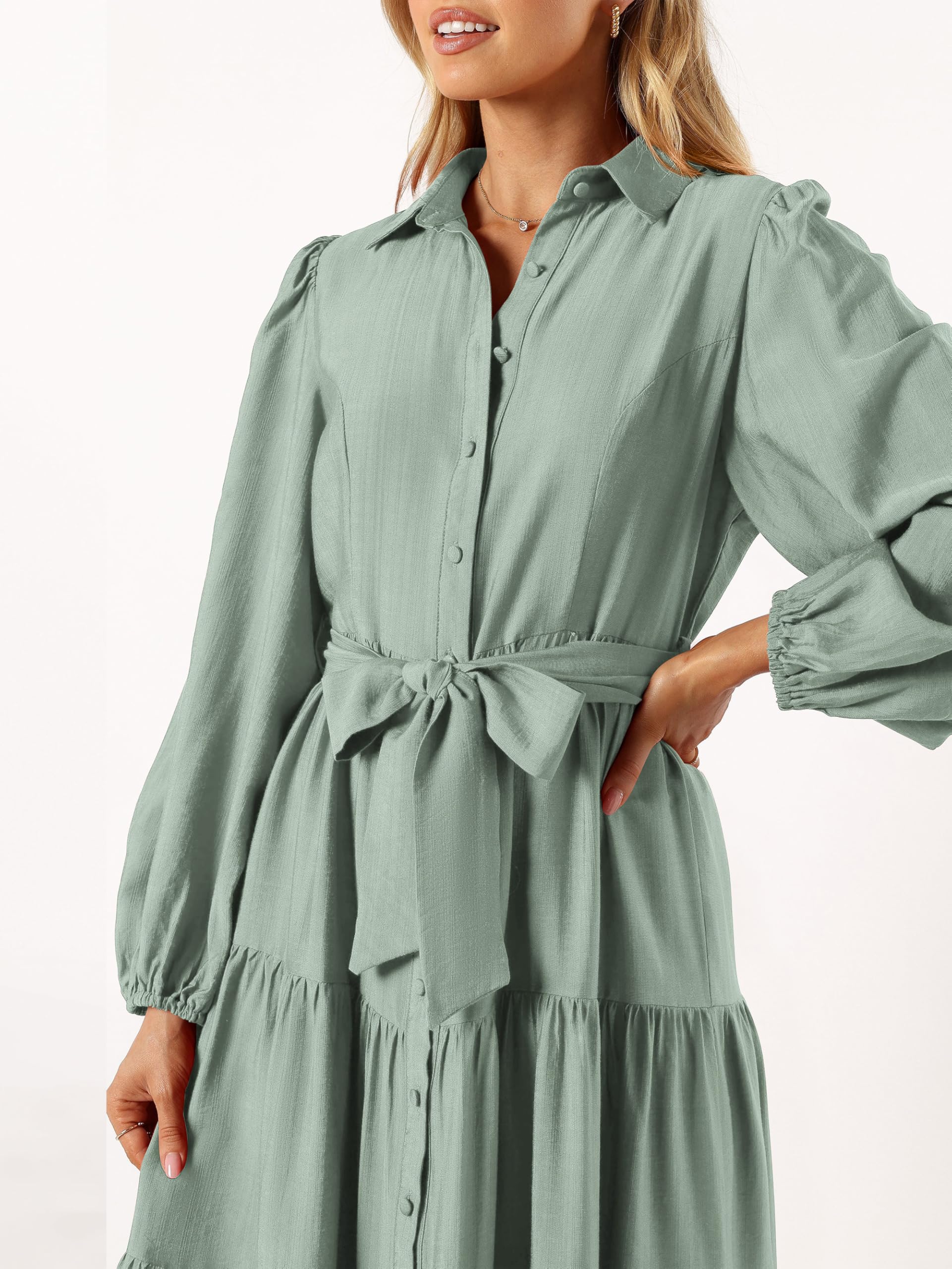 Foto 6 pulgar | Vestido Mascomoda Para Mujer, Manga Larga, Otoño 2024, Midi, Verde Alubia - Venta Internacional.