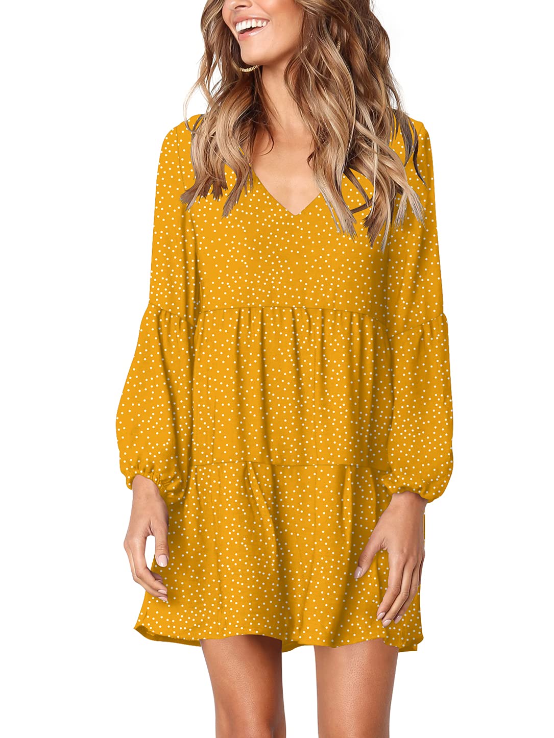Foto 2 pulgar | Vestido Túnica Amoretu Con Cuello En V Y Manga Linterna Casual Para Mujer - Venta Internacional.