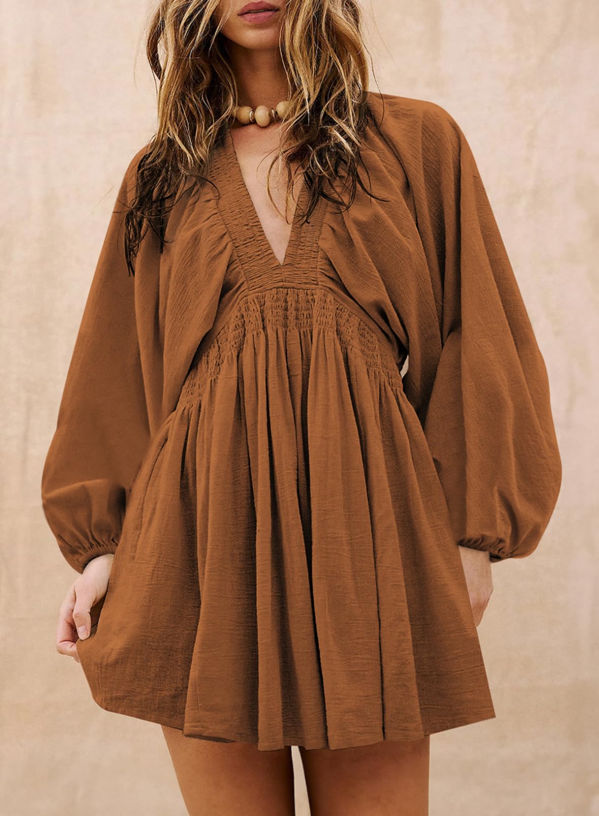 Foto 2 | Vestido Acelit Free People Otoño 2024 Casual Cuello En V Marrón L - Venta Internacional.