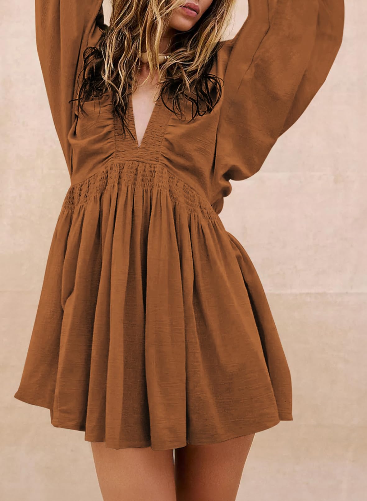 Foto 5 pulgar | Vestido Acelit Free People Otoño 2024 Casual Cuello En V Marrón L - Venta Internacional.