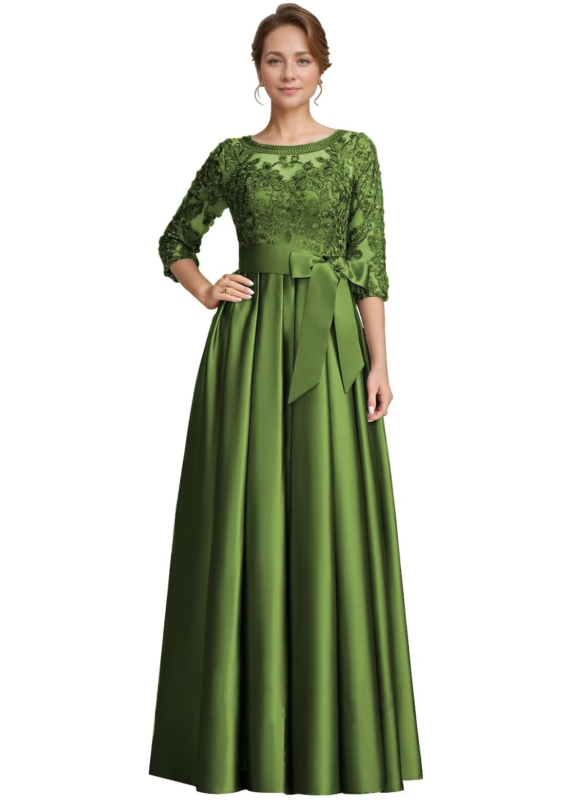 Foto 2 pulgar | Vestido Raomiao De Encaje Satinado Para Madre Del Novio, Verde Oliva 16 - Venta Internacional.