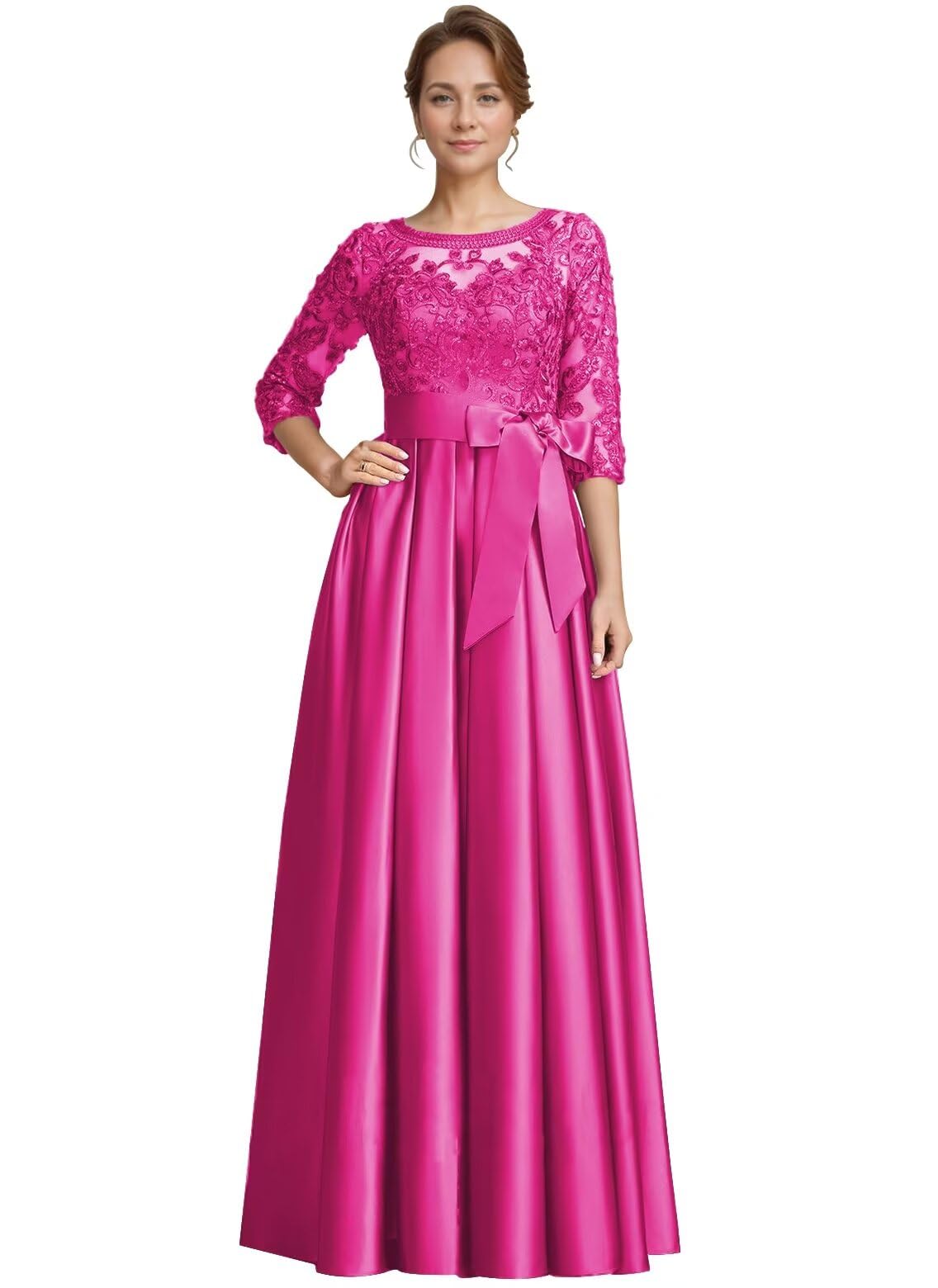 Foto 2 pulgar | Vestido Raomiao De Encaje Satinado Para Madre Del Novio, Boda, Rosa Intenso, 16 - Venta Internacional.