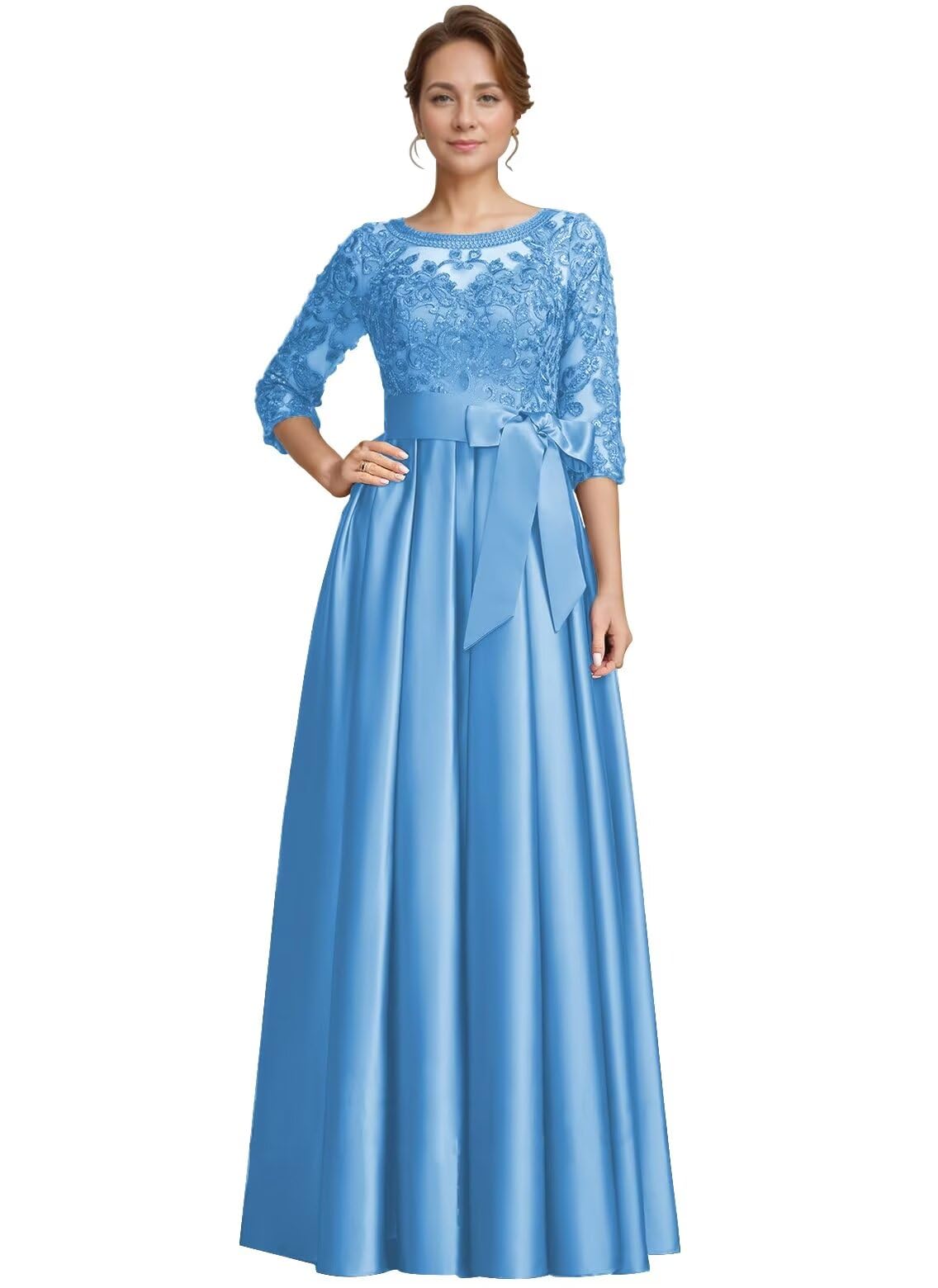 Foto 2 pulgar | Vestido Raomiao Para Madre Del Novio, Apliques De Encaje Satinado Azul Raomiao - Venta Internacional.