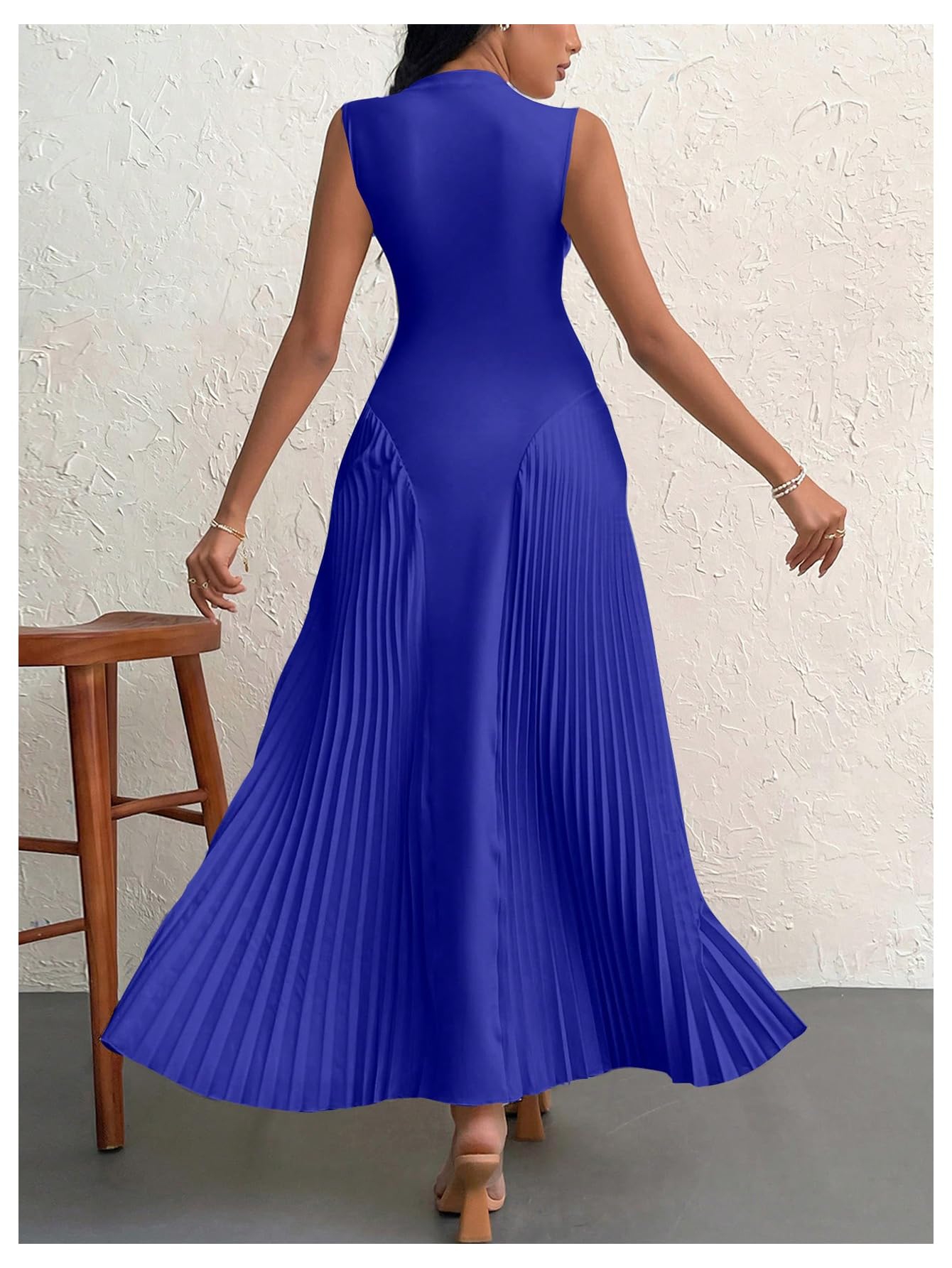Foto 3 pulgar | Vestido Largo Soly Hux, Sin Mangas, Línea A, Fluido, Azul Real, Para Mujer - Venta Internacional.
