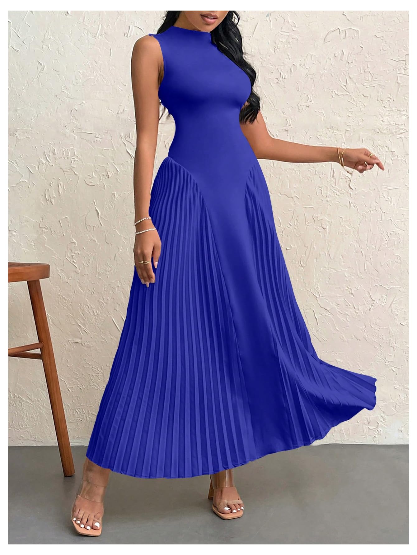 Foto 4 pulgar | Vestido Largo Soly Hux, Sin Mangas, Línea A, Fluido, Azul Real, Para Mujer - Venta Internacional.