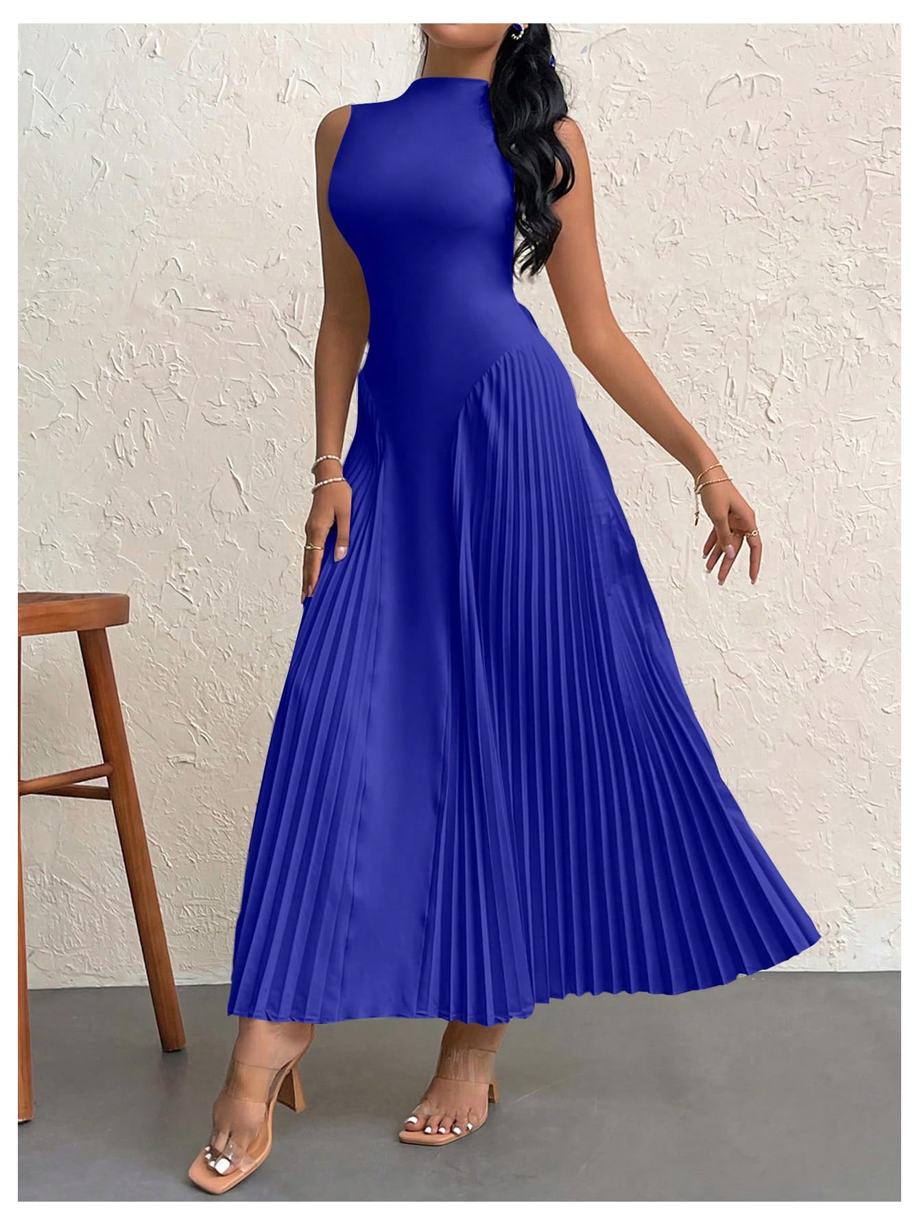 Foto 5 pulgar | Vestido Largo Soly Hux, Sin Mangas, Línea A, Fluido, Azul Real, Para Mujer - Venta Internacional.