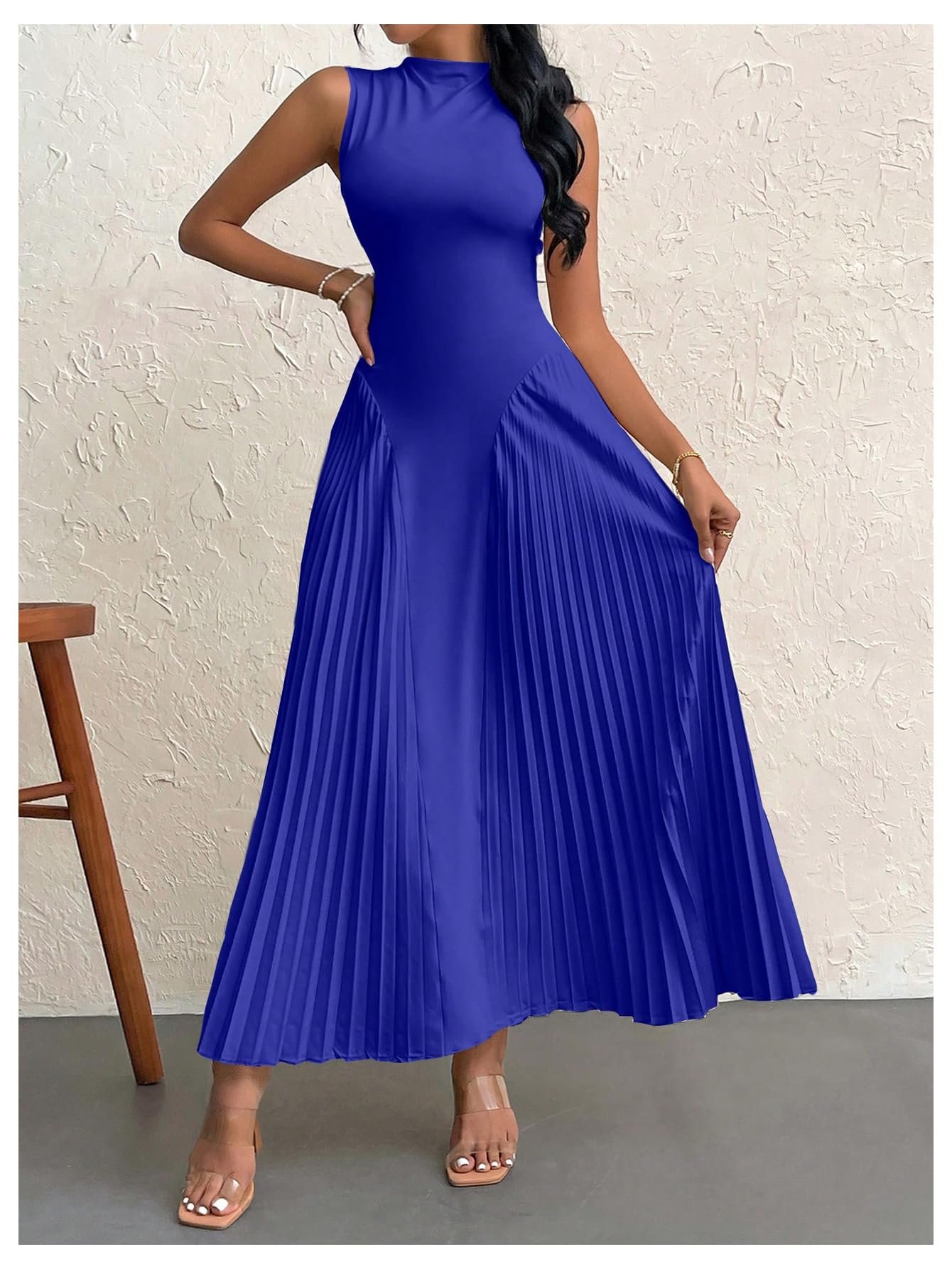 Foto 6 pulgar | Vestido Largo Soly Hux, Sin Mangas, Línea A, Fluido, Azul Real, Para Mujer - Venta Internacional.