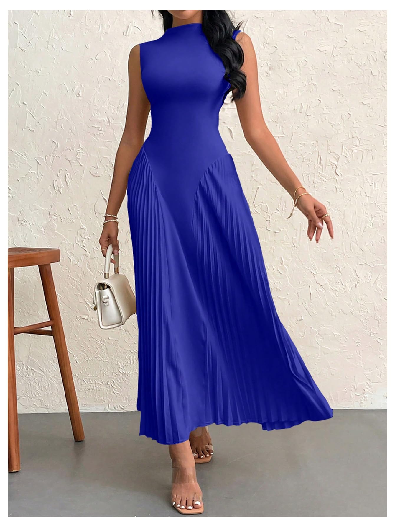 Foto 7 pulgar | Vestido Largo Soly Hux, Sin Mangas, Línea A, Fluido, Azul Real, Para Mujer - Venta Internacional.