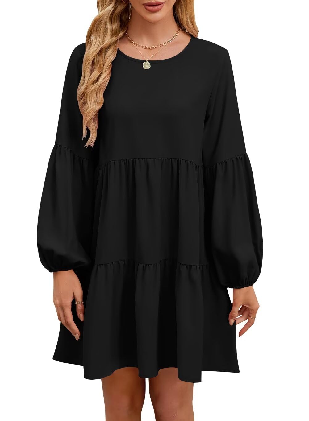 Foto 2 pulgar | Vestido De Otoño Qacohu 2024, Moderno, Holgado, Cuello Redondo, Negro Xl - Venta Internacional.