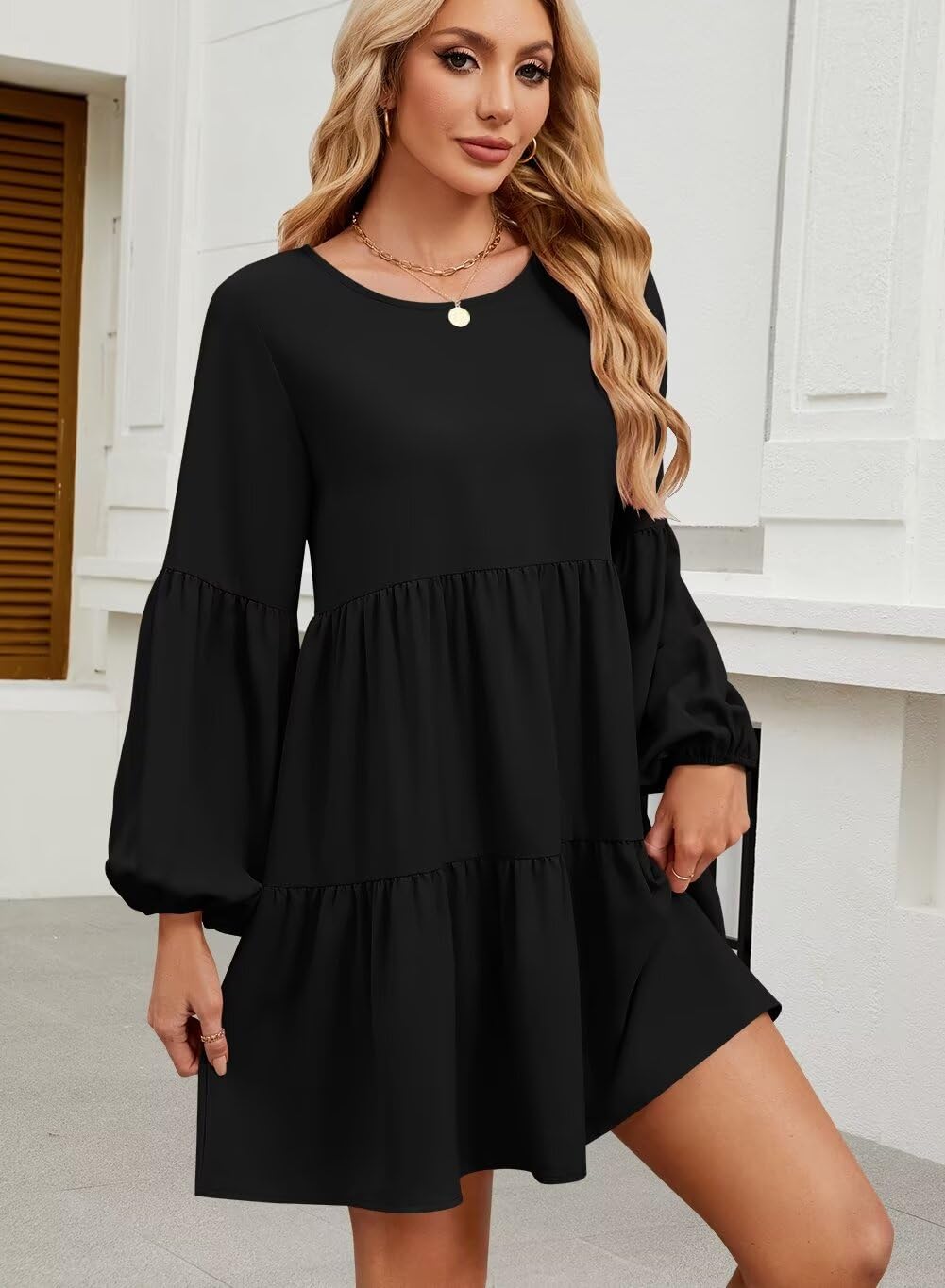 Foto 2 | Vestido De Otoño Qacohu 2024, Moderno, Holgado, Cuello Redondo, Negro Xl - Venta Internacional.