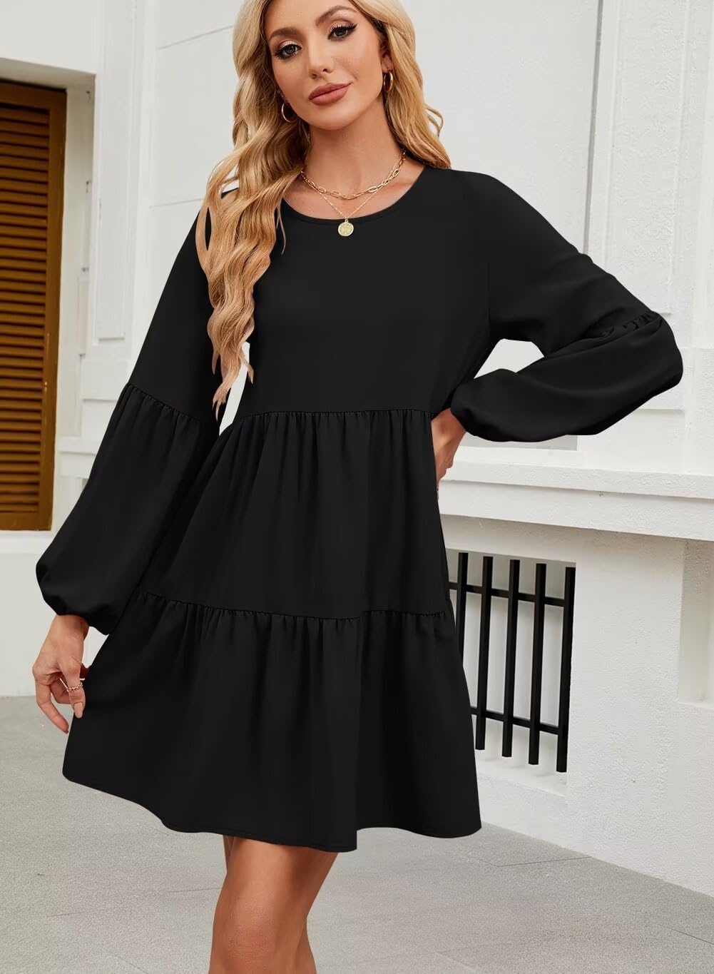 Foto 4 pulgar | Vestido De Otoño Qacohu 2024, Moderno, Holgado, Cuello Redondo, Negro Xl - Venta Internacional.