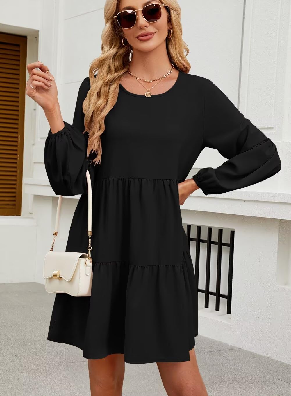Foto 5 pulgar | Vestido De Otoño Qacohu 2024, Moderno, Holgado, Cuello Redondo, Negro Xl - Venta Internacional.