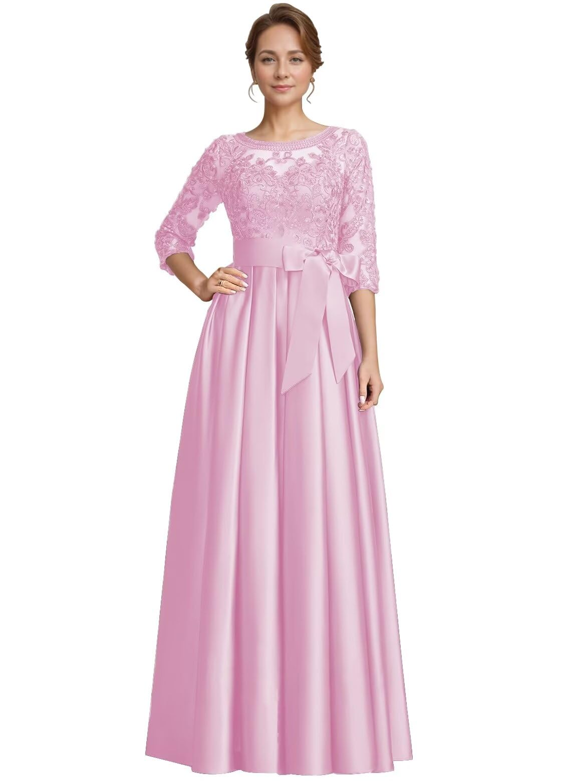 Foto 2 pulgar | Vestido Raomiao De Encaje Satinado Rosa Claro Para La Madre De La Novia - Venta Internacional.