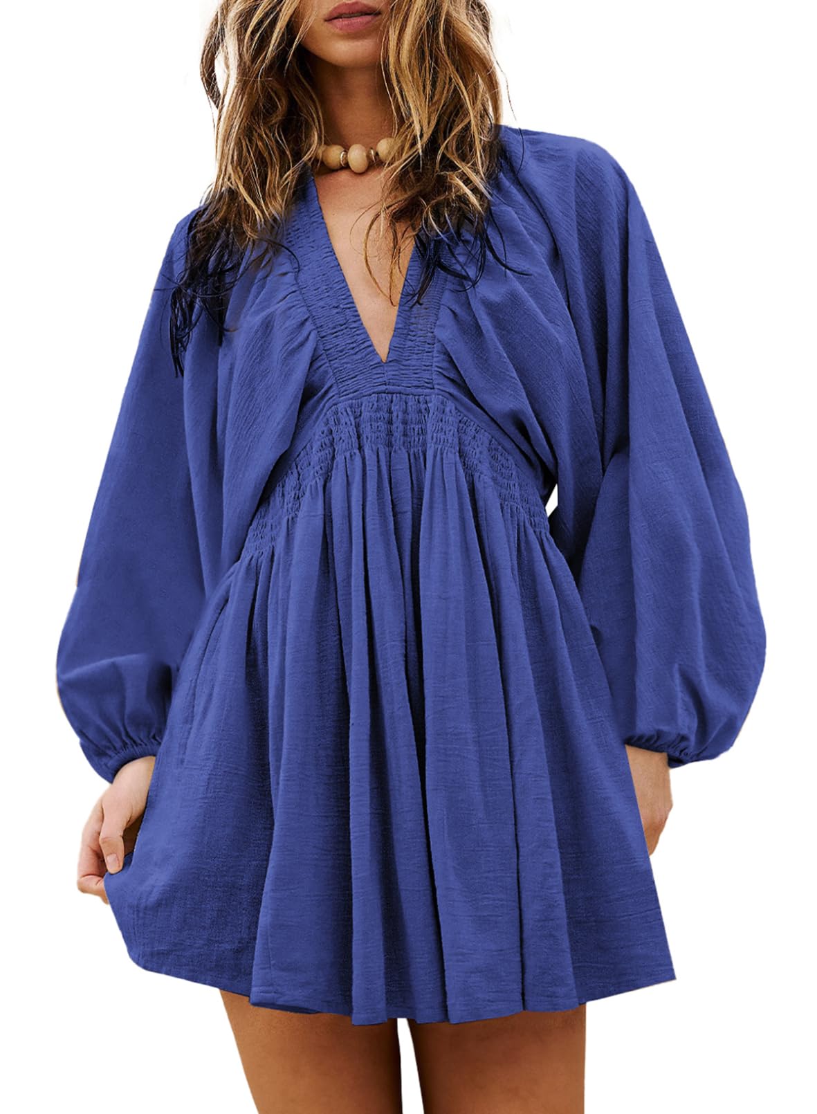 Foto 2 pulgar | Vestido Acelit Otoño 2024 Moda Manga Larga Cuello En V Azul M - Venta Internacional.