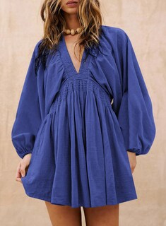 Foto 2 | Vestido Acelit Otoño 2024 Moda Manga Larga Cuello En V Azul M - Venta Internacional.